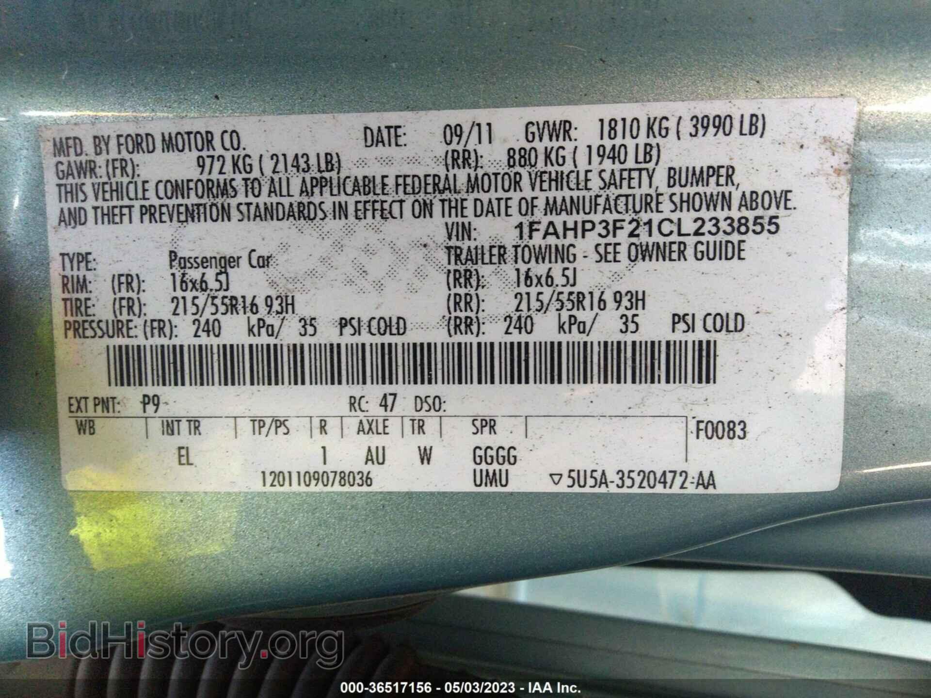 2012 FORD FOCUS - VIN: 1FAHP3F21CL233855 - Фото 9