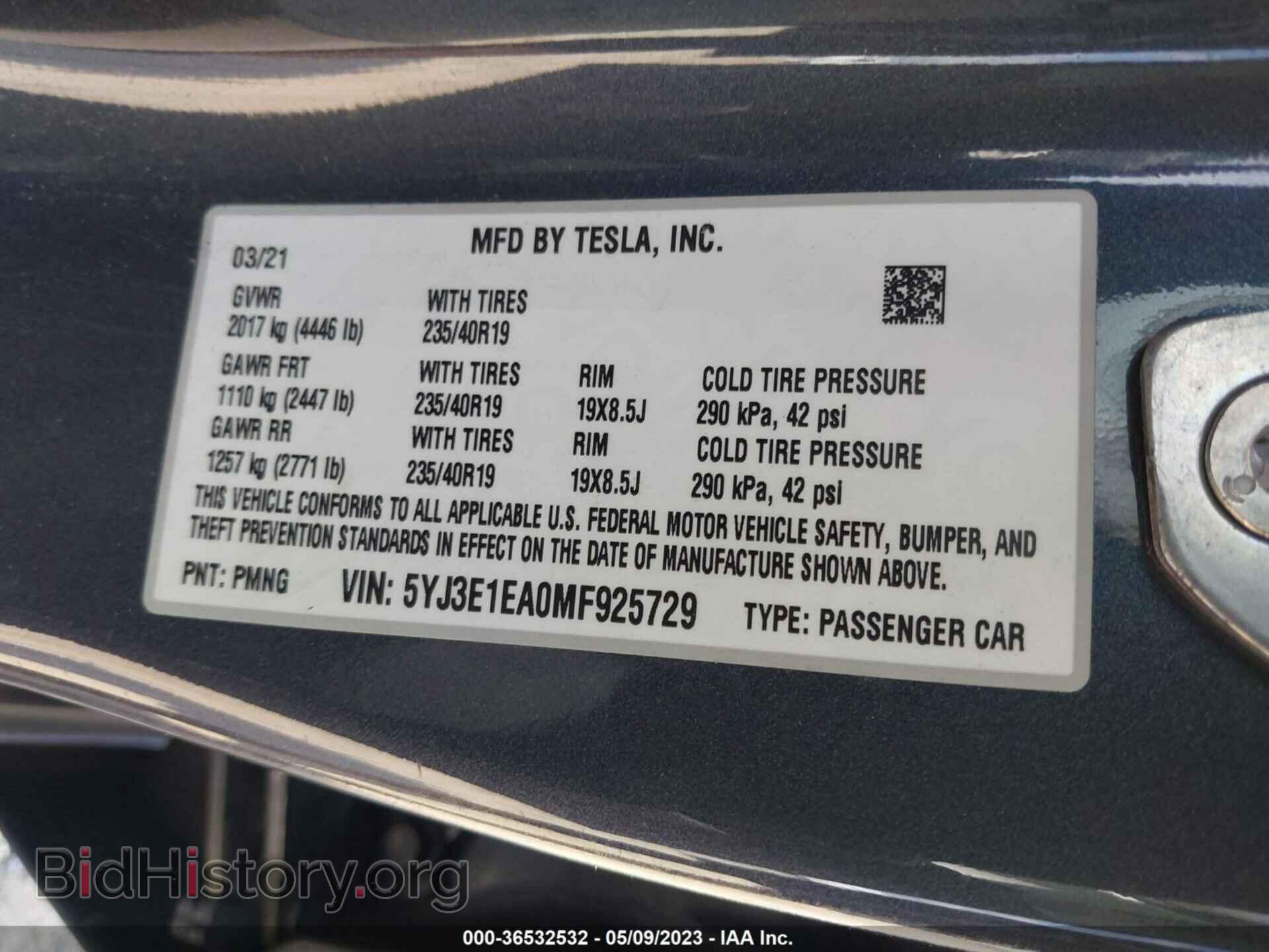2021 TESLA MODEL 3 - VIN: 5YJ3E1EA0MF925729 - Фото 9