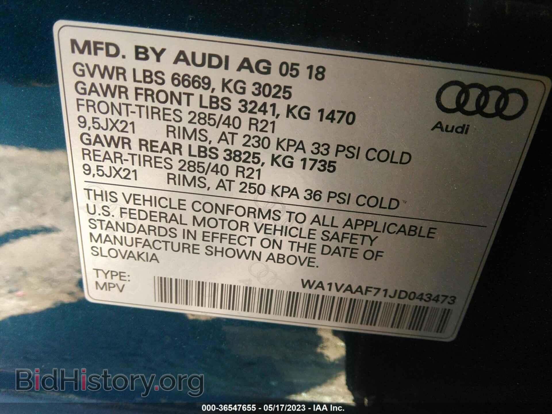 2018 AUDI Q7 - VIN: WA1VAAF71JD043473 - Photo 9