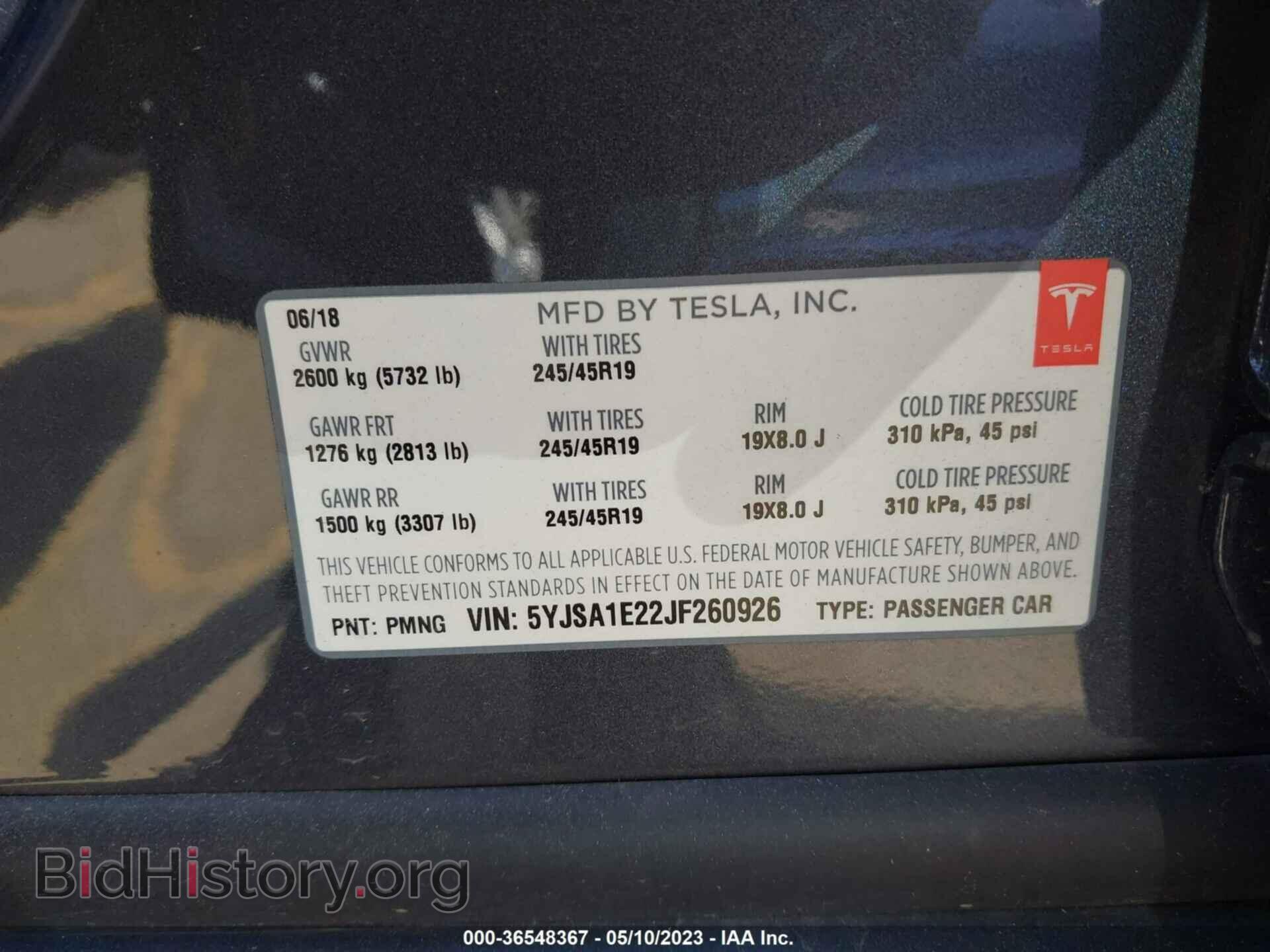 2018 TESLA MODEL S - VIN: 5YJSA1E22JF260926 - Фото 9