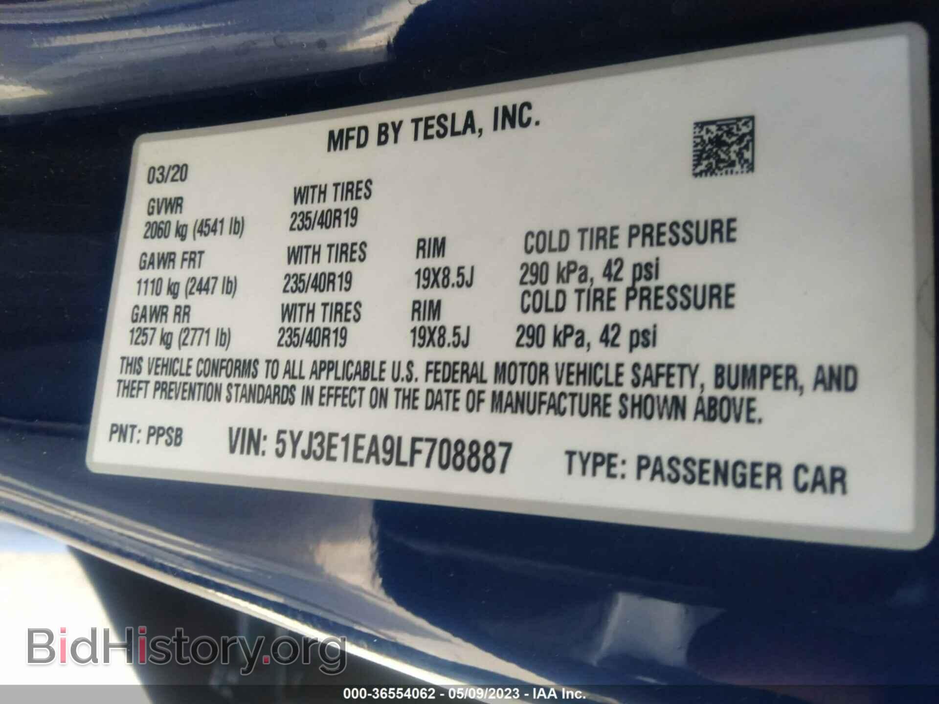 2020 TESLA MODEL 3 - VIN: 5YJ3E1EA9LF708887 - Фото 9