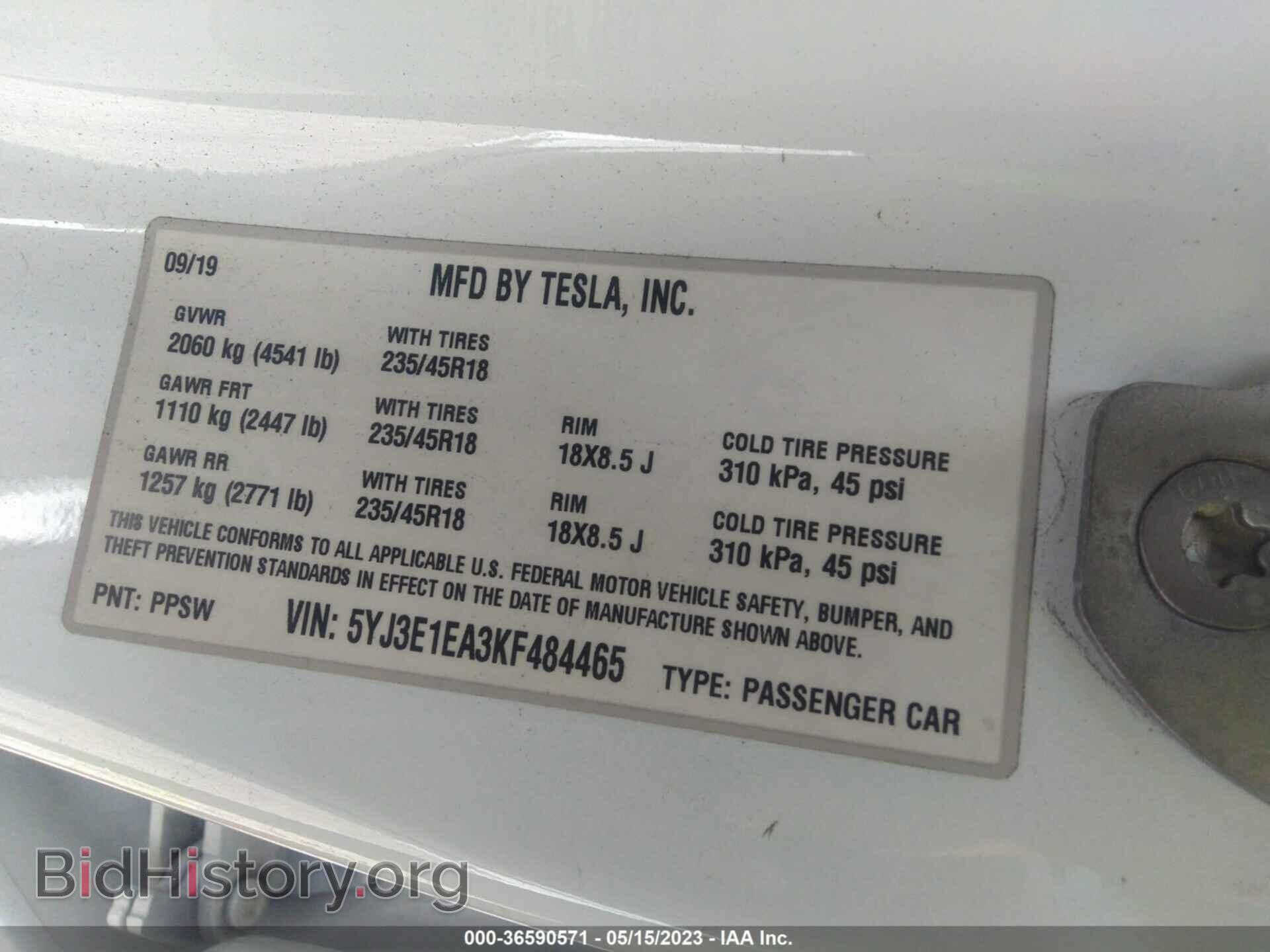 2019 TESLA MODEL 3 - VIN: 5YJ3E1EA3KF484465 - Фото 9