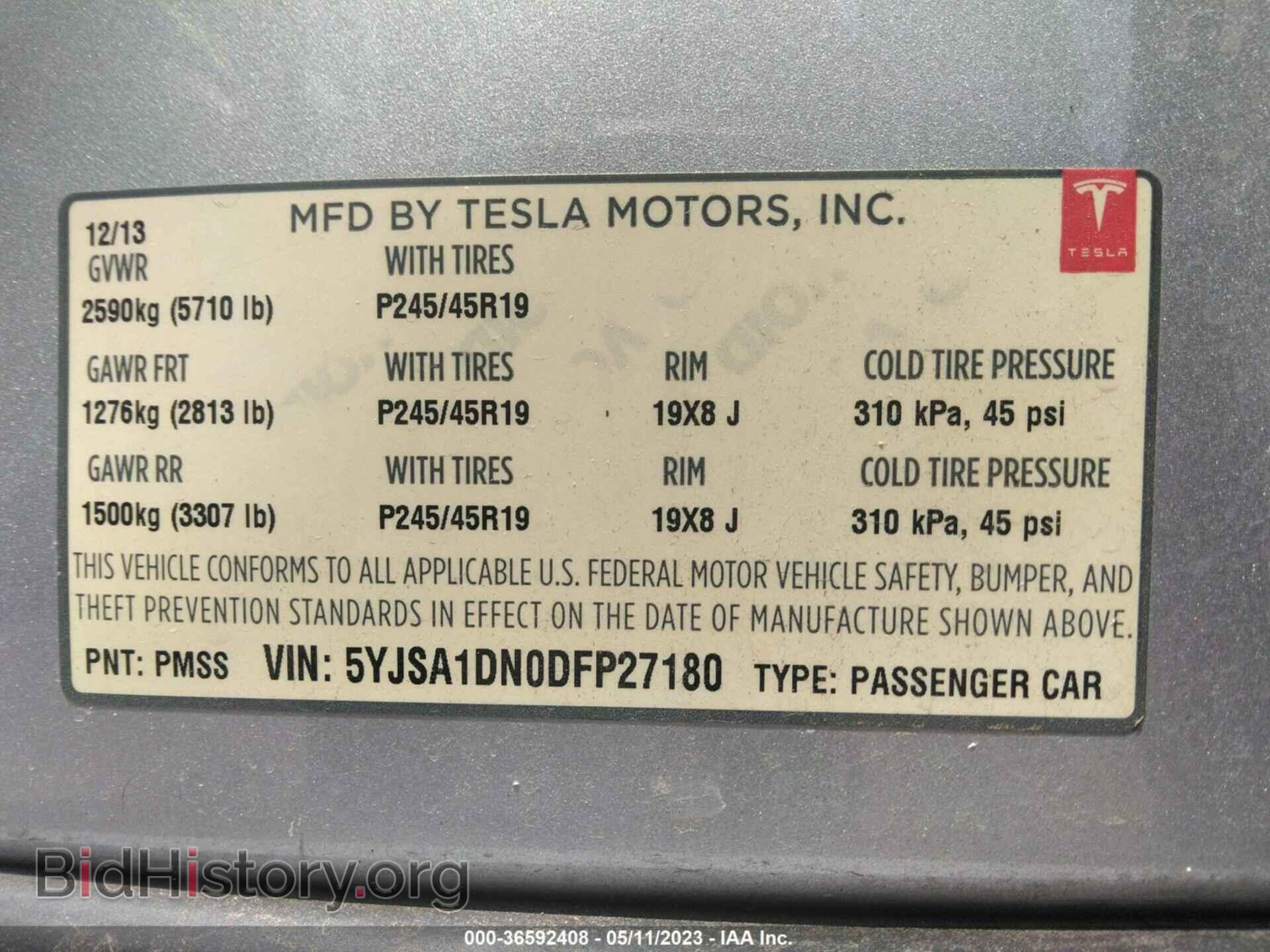 2013 TESLA MODEL S - VIN: 5YJSA1DN0DFP27180 - Photo 9