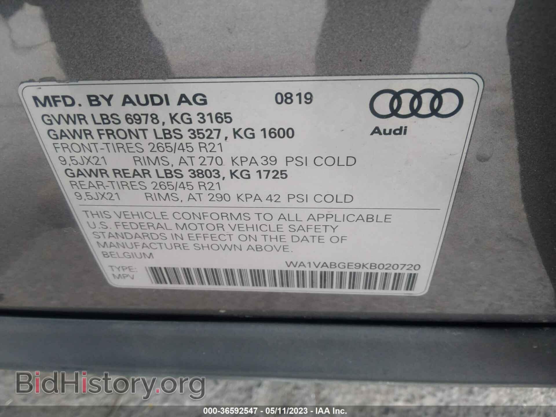 2019 AUDI E-TRON - VIN: WA1VABGE9KB020720 - Фото 9