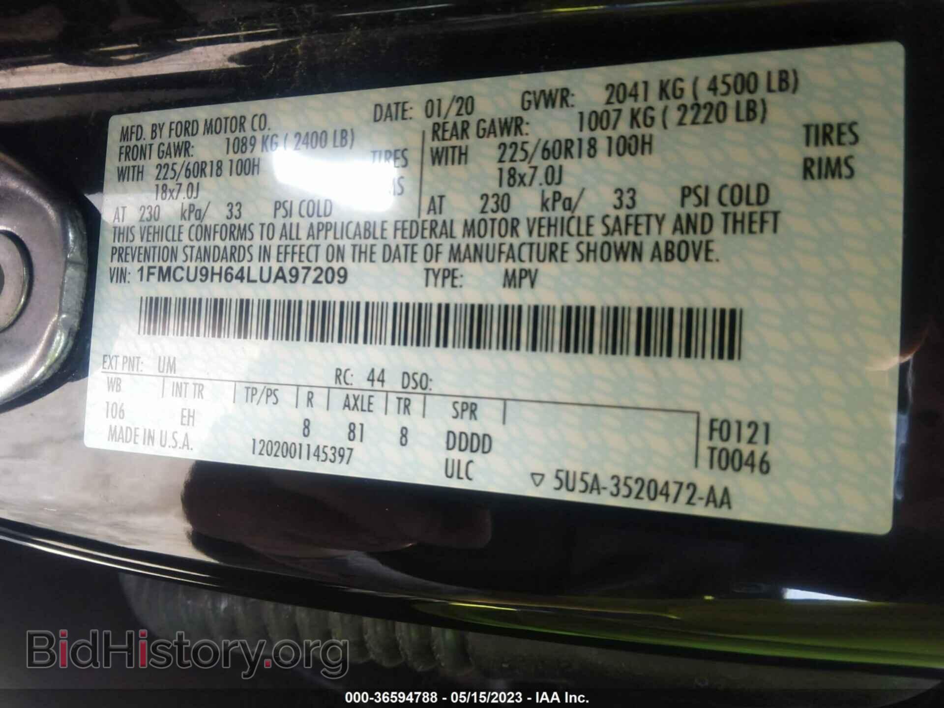 2020 FORD ESCAPE - VIN: 1FMCU9H64LUA97209 - Фото 9