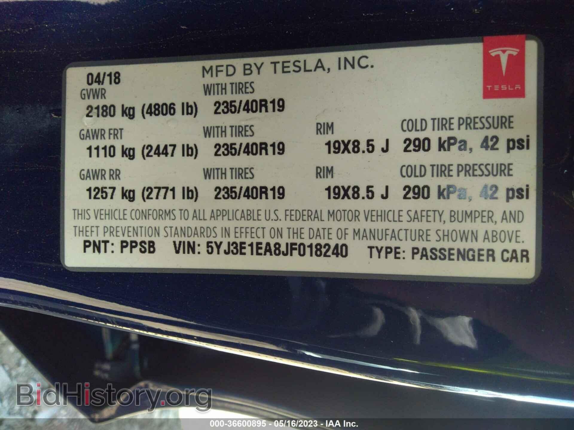 2018 TESLA MODEL 3 - VIN: 5YJ3E1EA8JF018240 - Фото 9