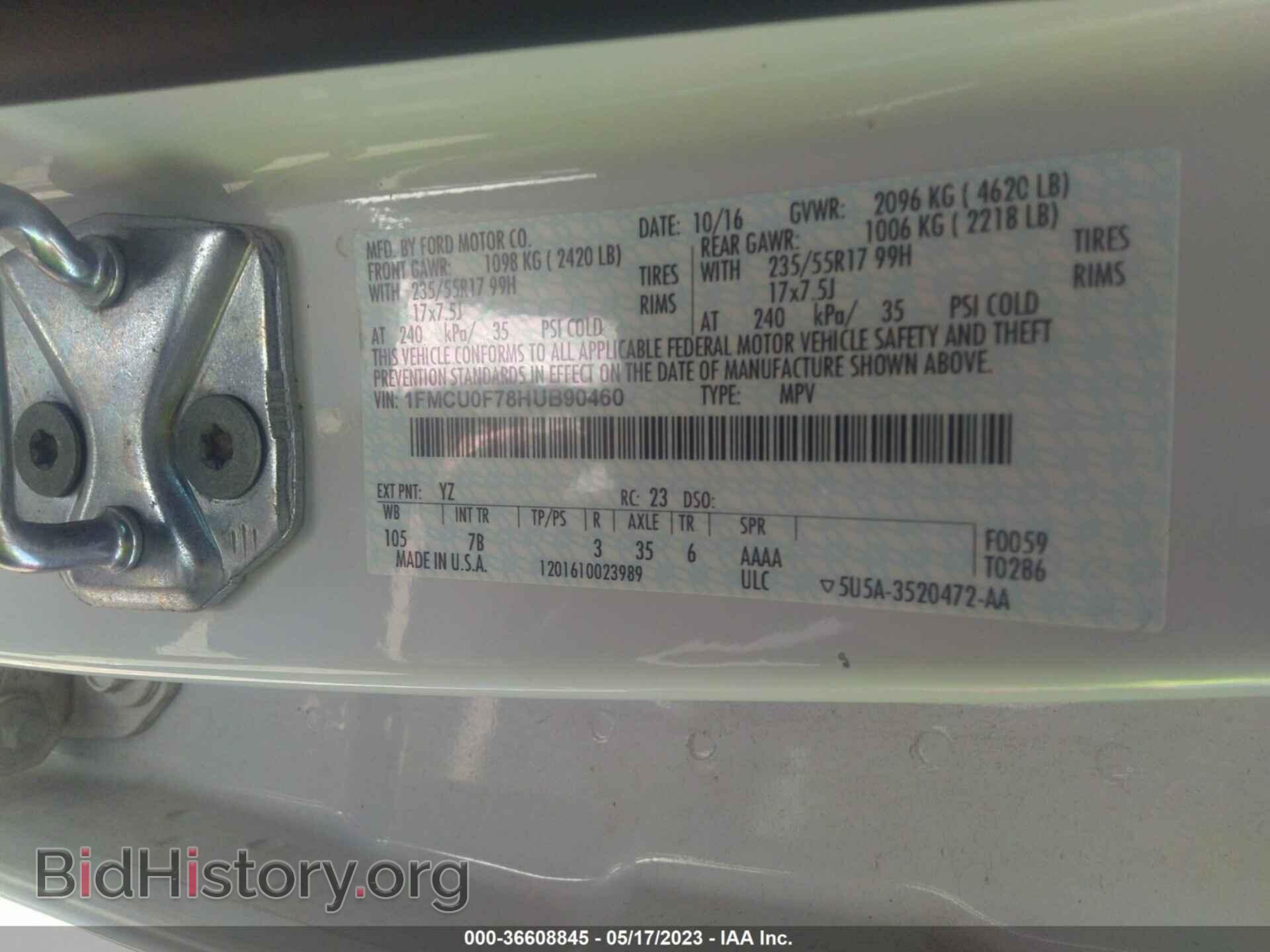 2017 FORD ESCAPE - VIN: 1FMCU0F78HUB90460 - Фото 9