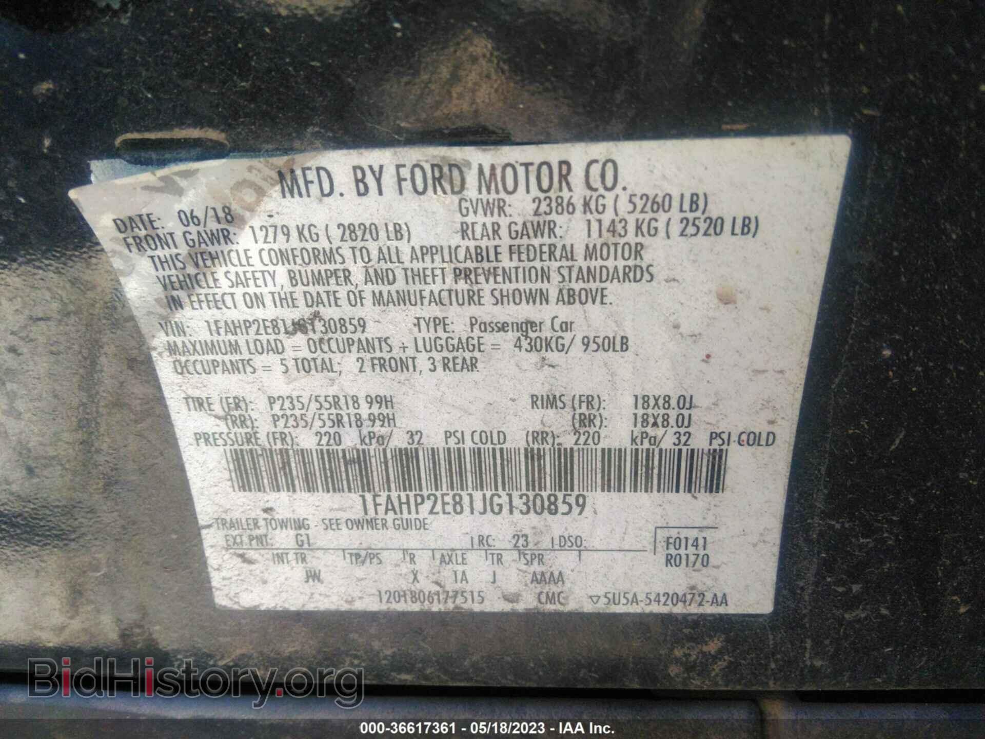 2018 FORD TAURUS - VIN: 1FAHP2E81JG130859 - Фото 9