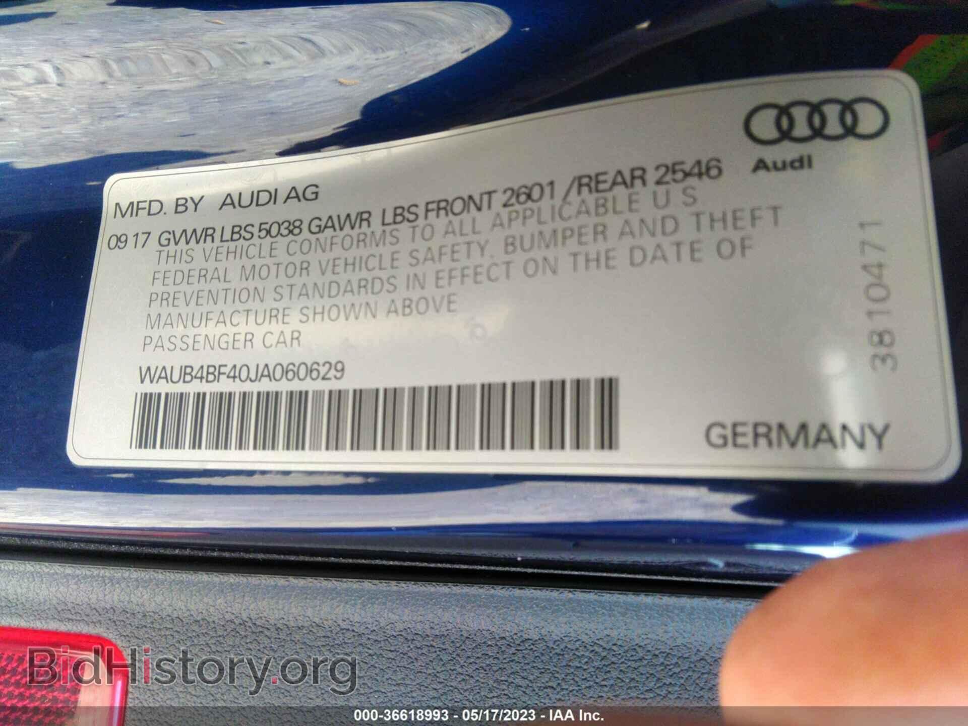 2018 AUDI S4 - VIN: WAUB4BF40JA060629 - Фото 9