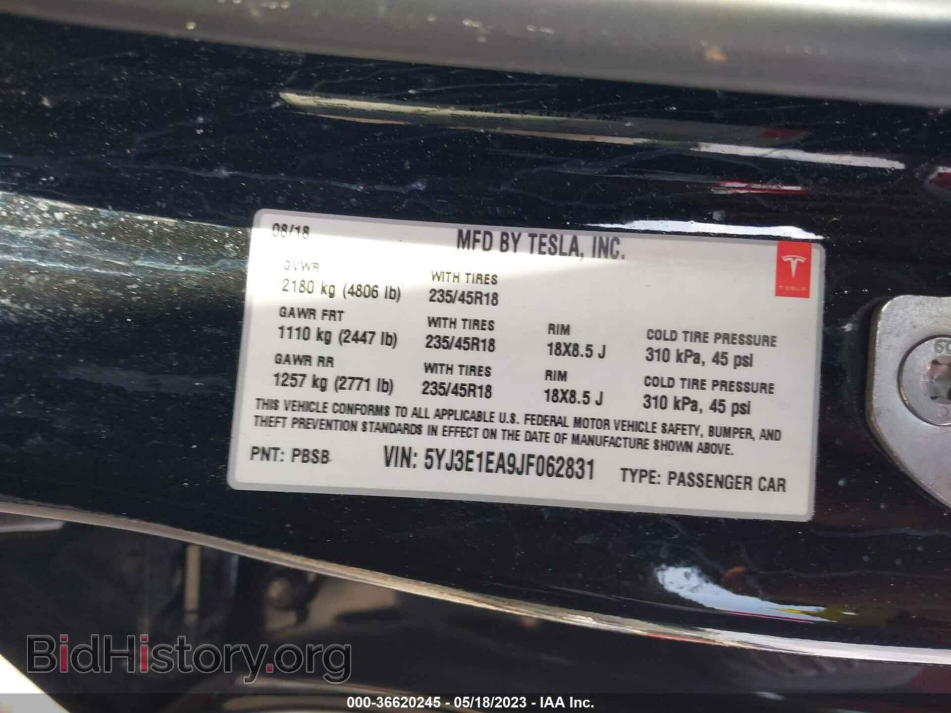 2018 TESLA MODEL 3 - VIN: 5YJ3E1EA9JF062831 - Фото 9