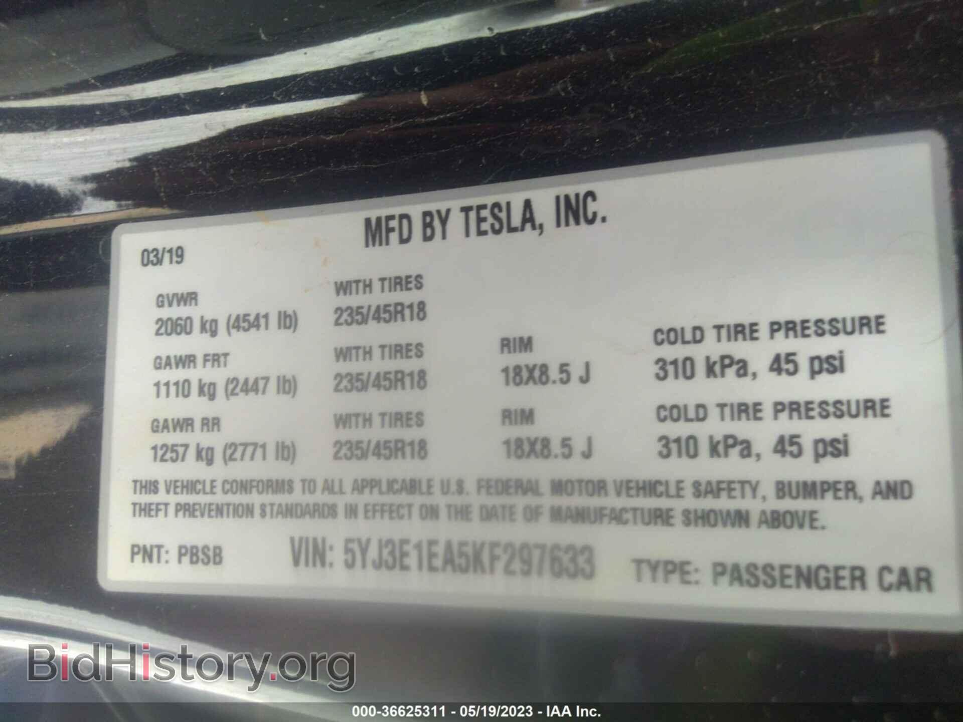 2019 TESLA MODEL 3 - VIN: 5YJ3E1EA5KF297633 - Фото 9