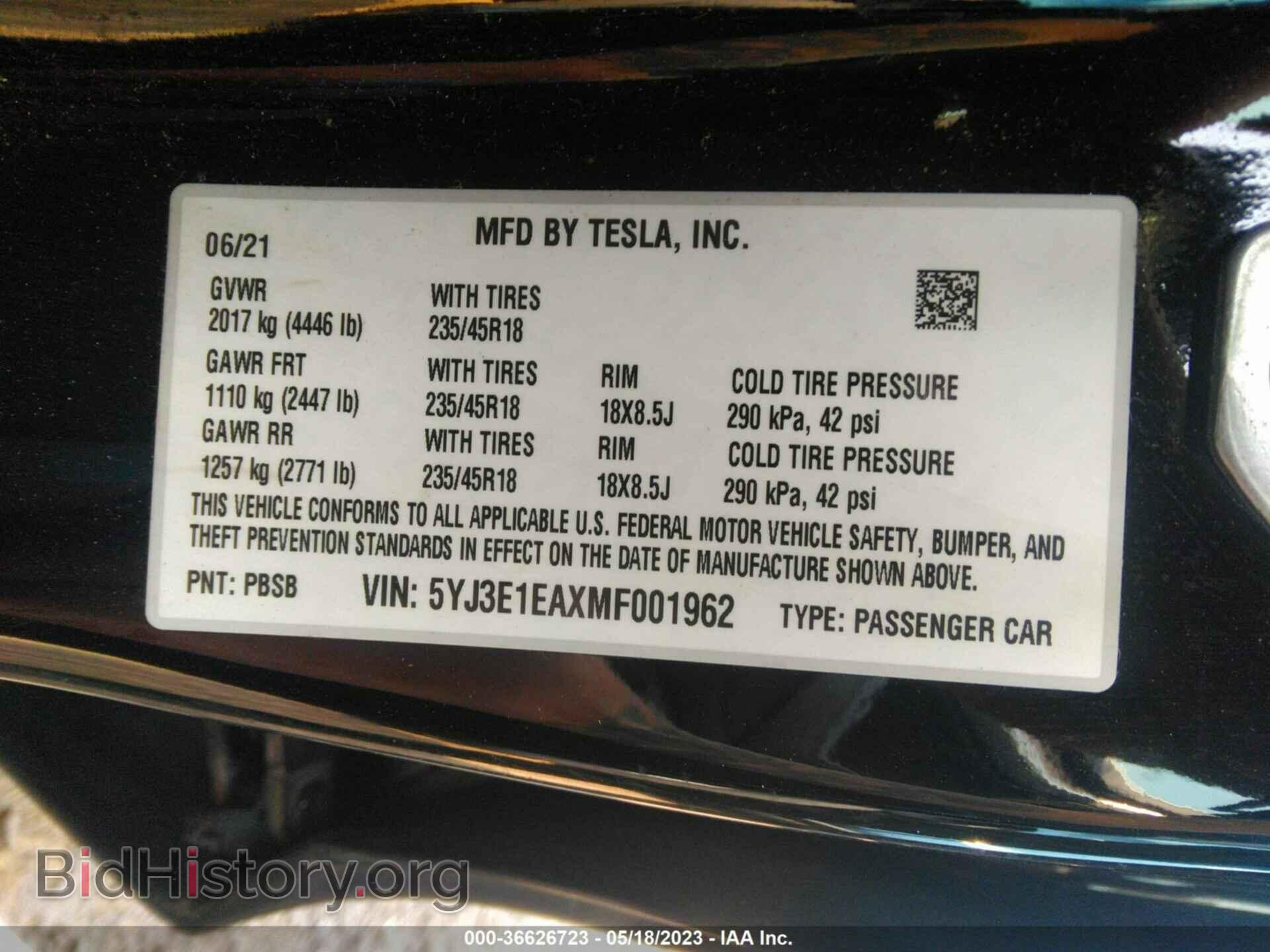 2021 TESLA MODEL 3 - VIN: 5YJ3E1EAXMF001962 - Фото 9