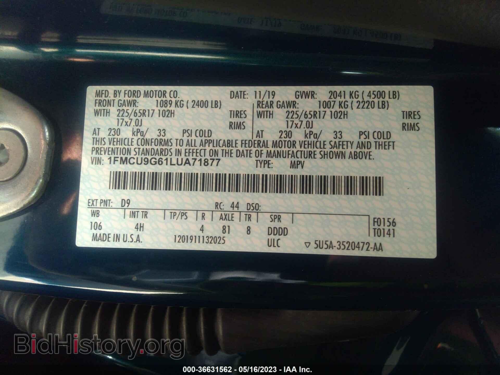 2020 FORD ESCAPE - VIN: 1FMCU9G61LUA71877 - Фото 9