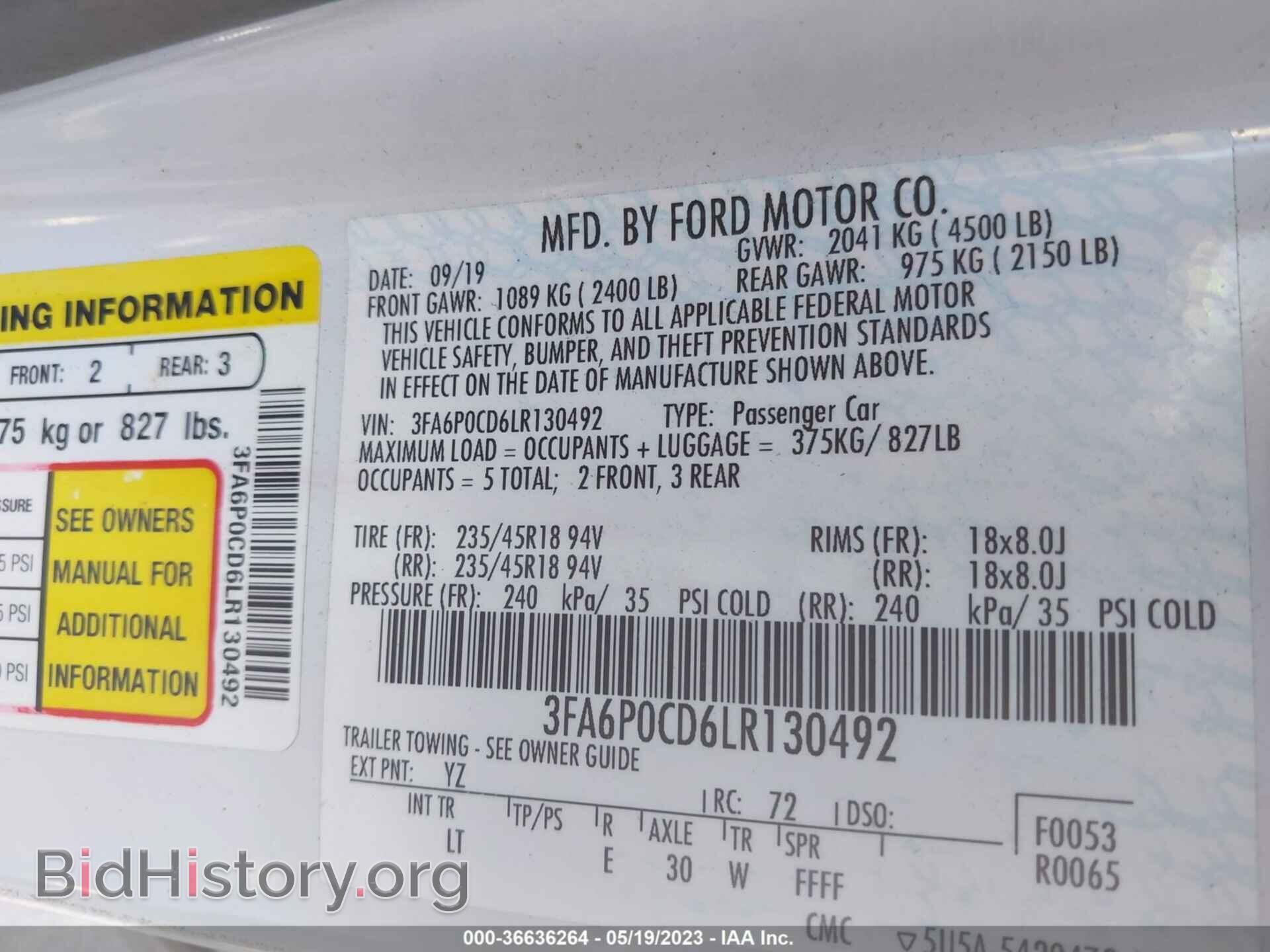2020 FORD FUSION - VIN: 3FA6P0CD6LR130492 - Фото 9