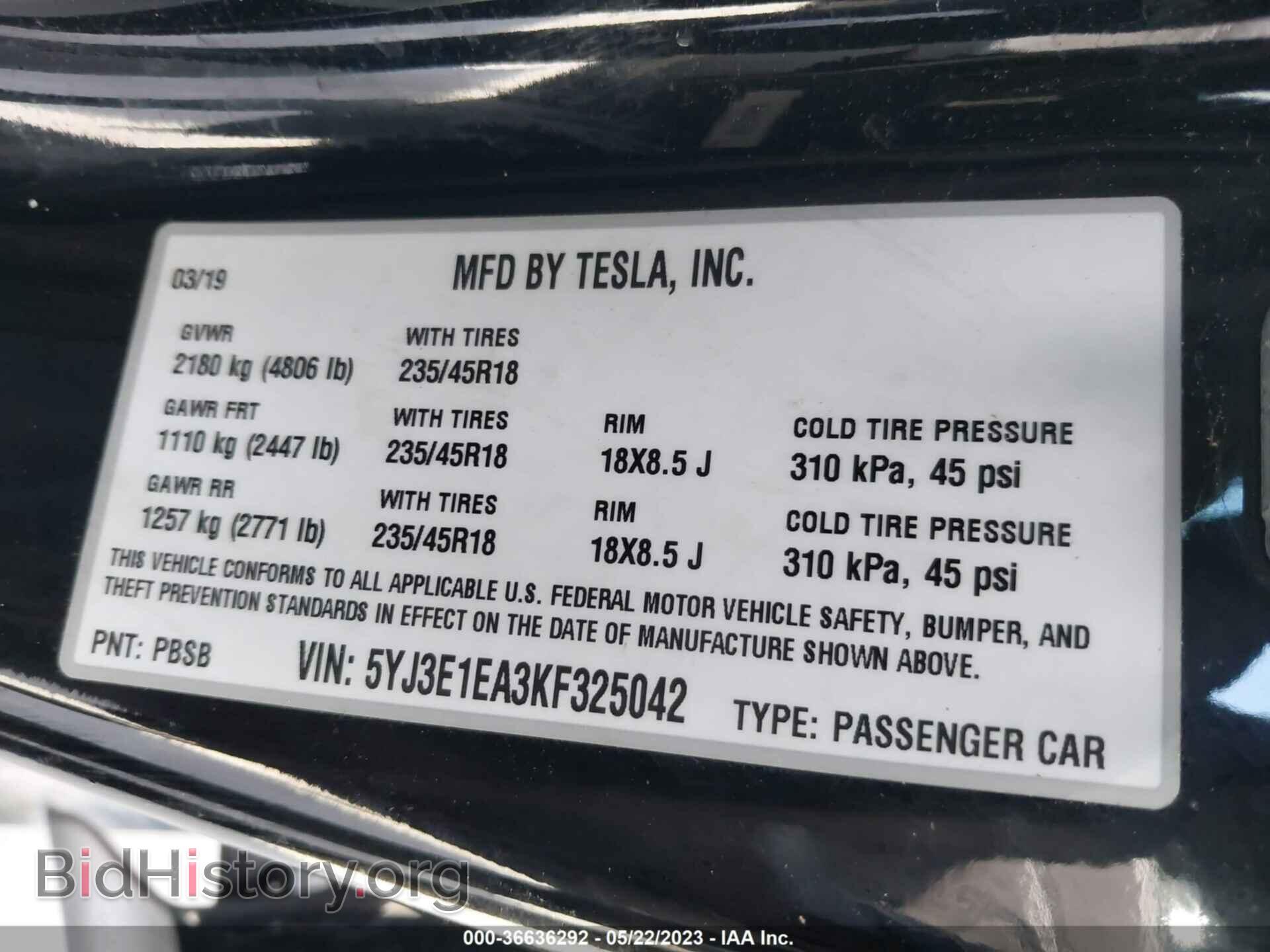 2019 TESLA MODEL 3 - VIN: 5YJ3E1EA3KF325042 - Фото 9