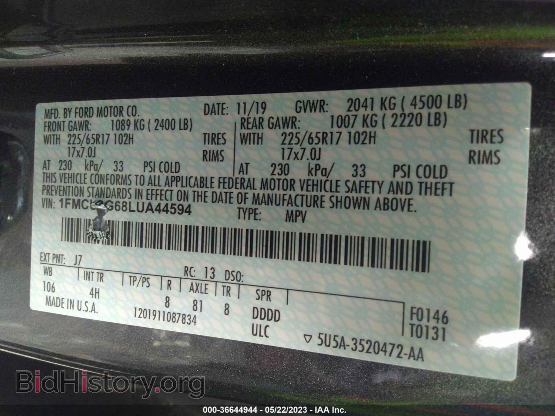 2020 FORD ESCAPE - VIN: 1FMCU9G68LUA44594 - Фото 9