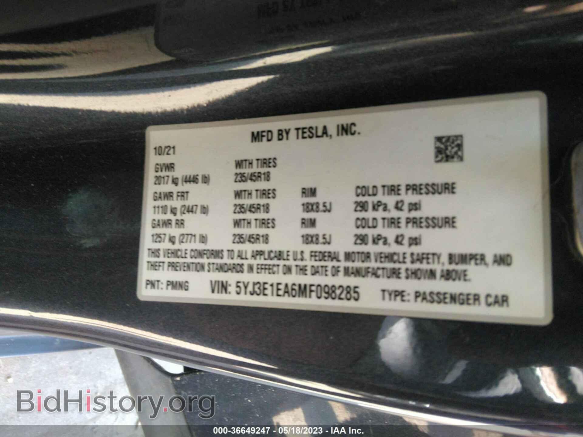 2021 TESLA MODEL 3 - VIN: 5YJ3E1EA6MF098285 - Фото 9