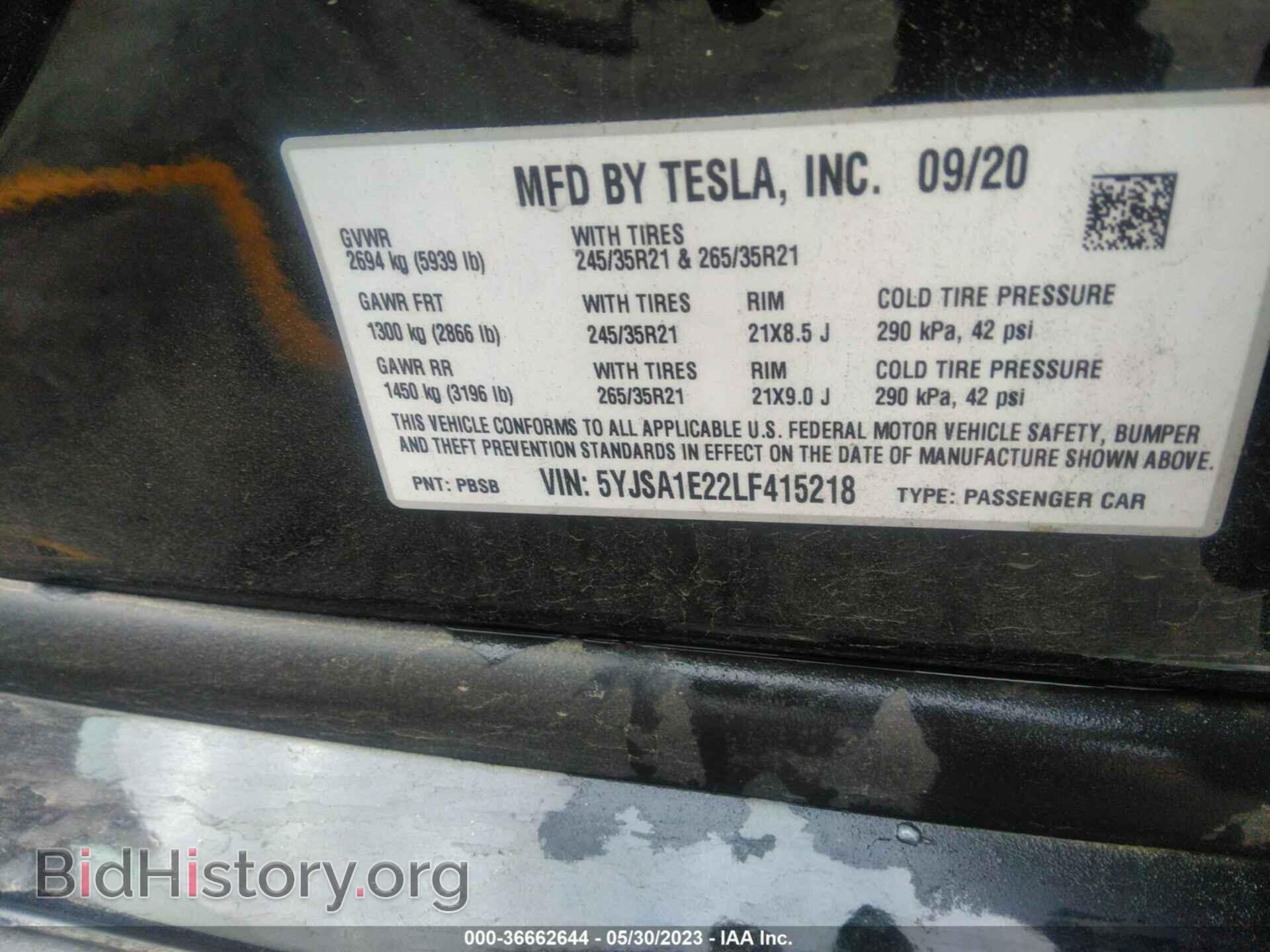 2020 TESLA MODEL S - VIN: 5YJSA1E22LF415218 - Фото 9