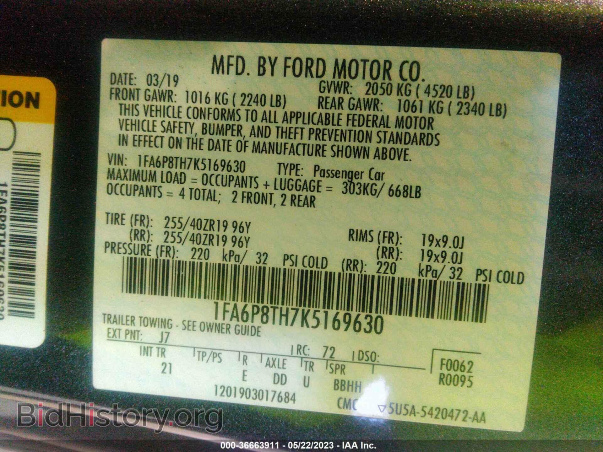 2019 FORD MUSTANG - VIN: 1FA6P8TH7K5169630 - Фото 9