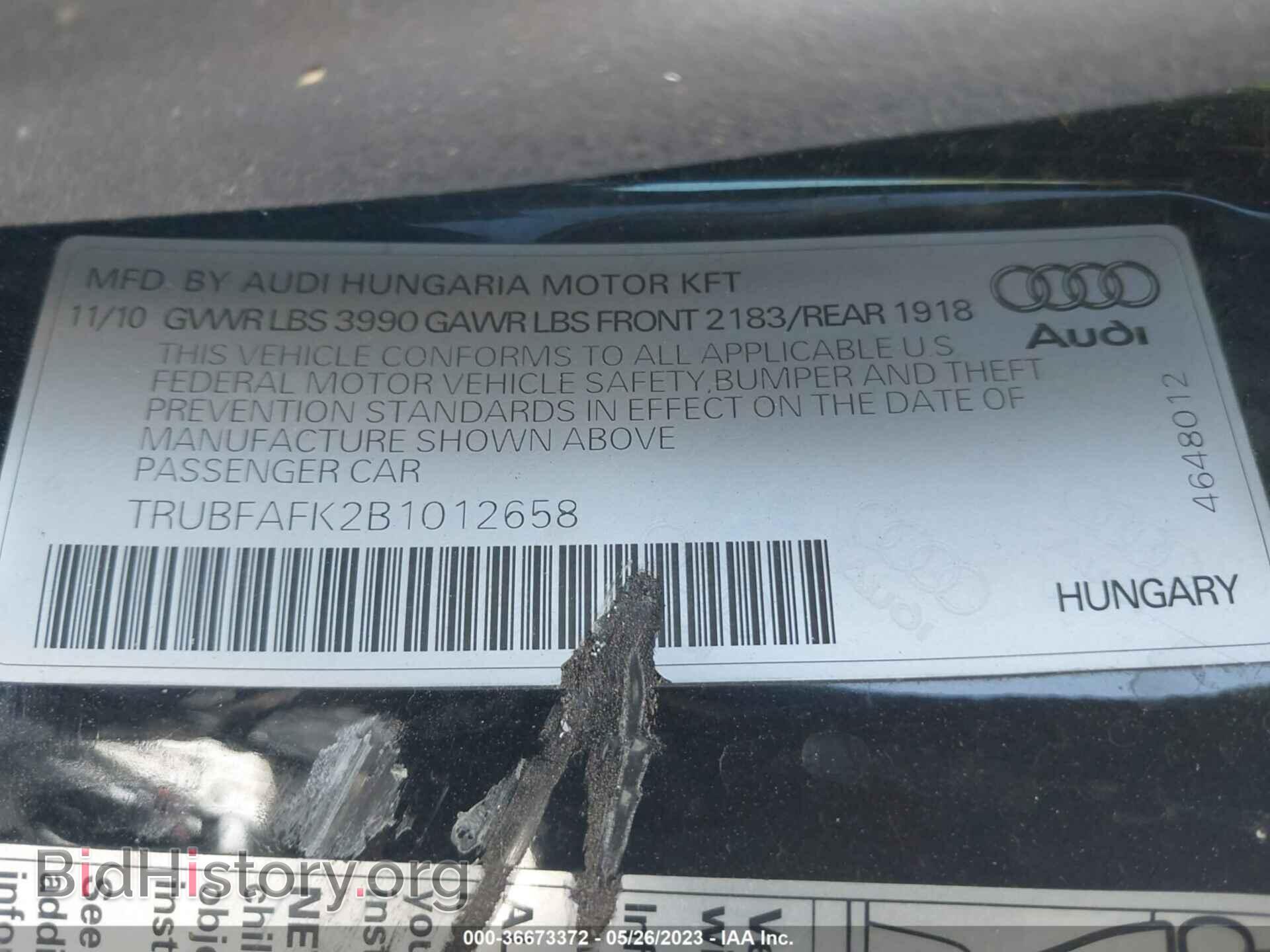 2011 AUDI TT - VIN: TRUBFAFK2B1012658 - Фото 9
