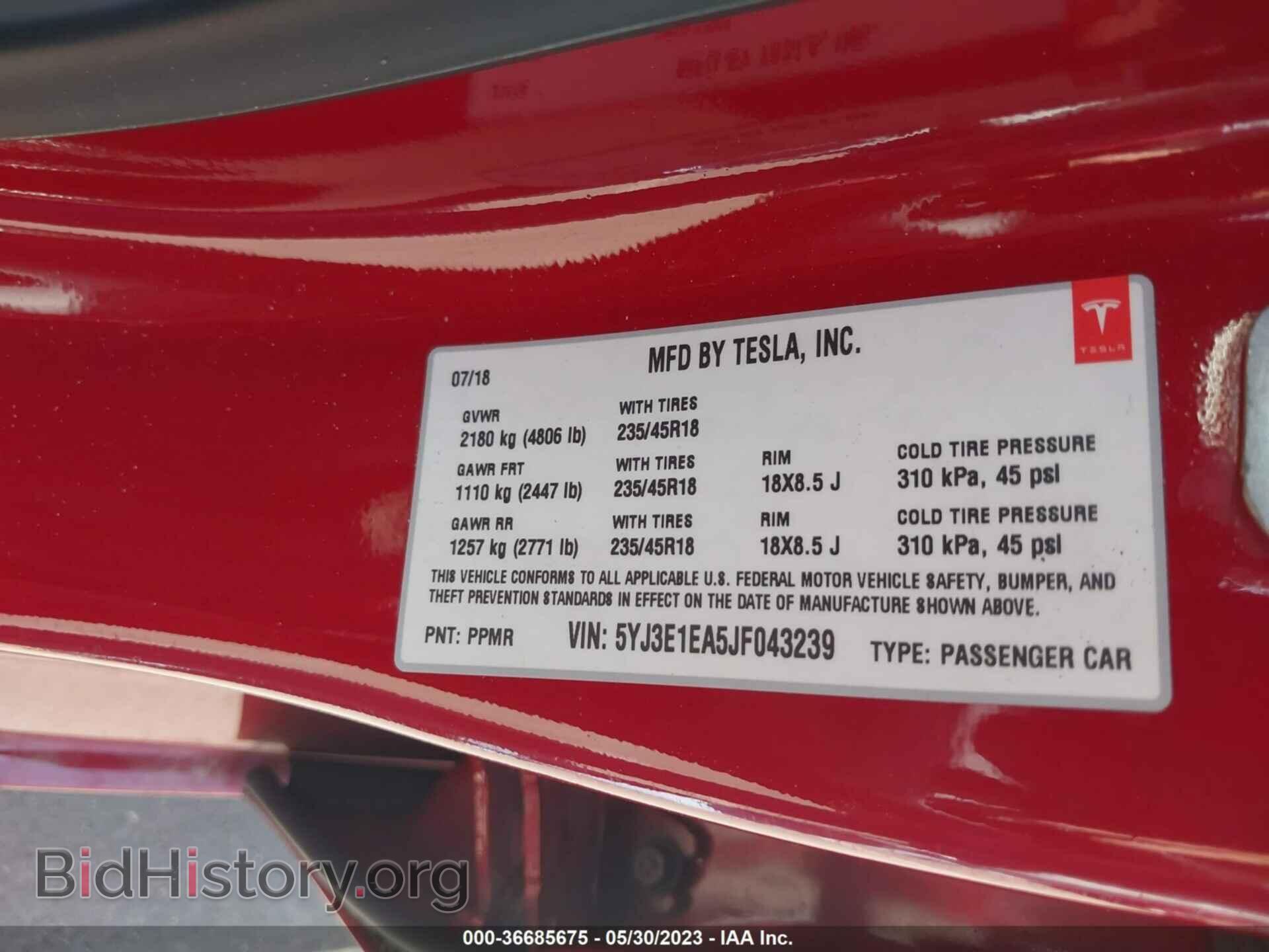 2018 TESLA MODEL 3 - VIN: 5YJ3E1EA5JF043239 - Photo 9