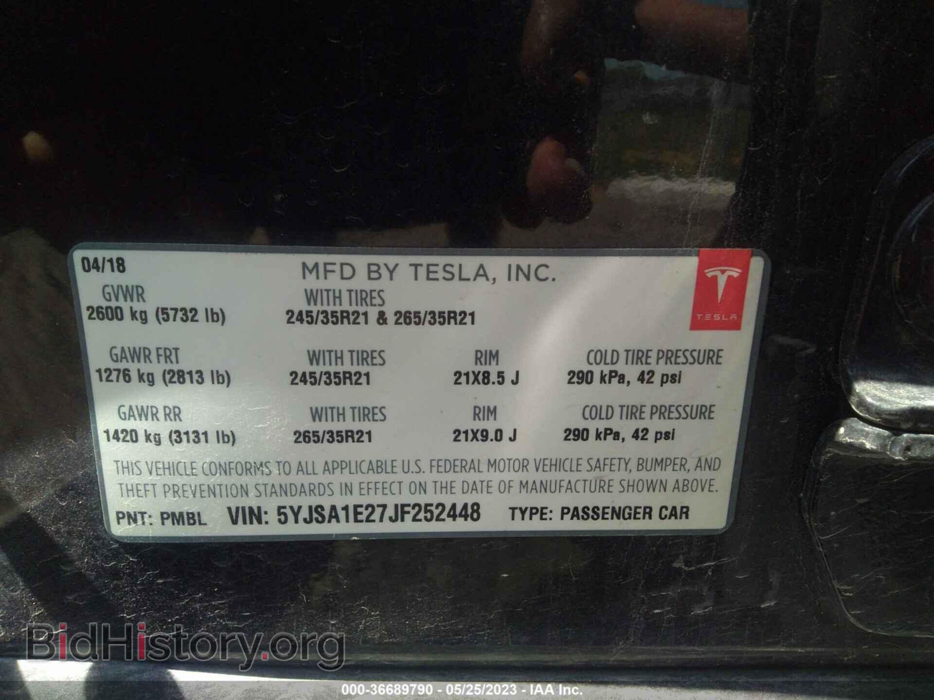 2018 TESLA MODEL S - VIN: 5YJSA1E27JF252448 - Фото 9