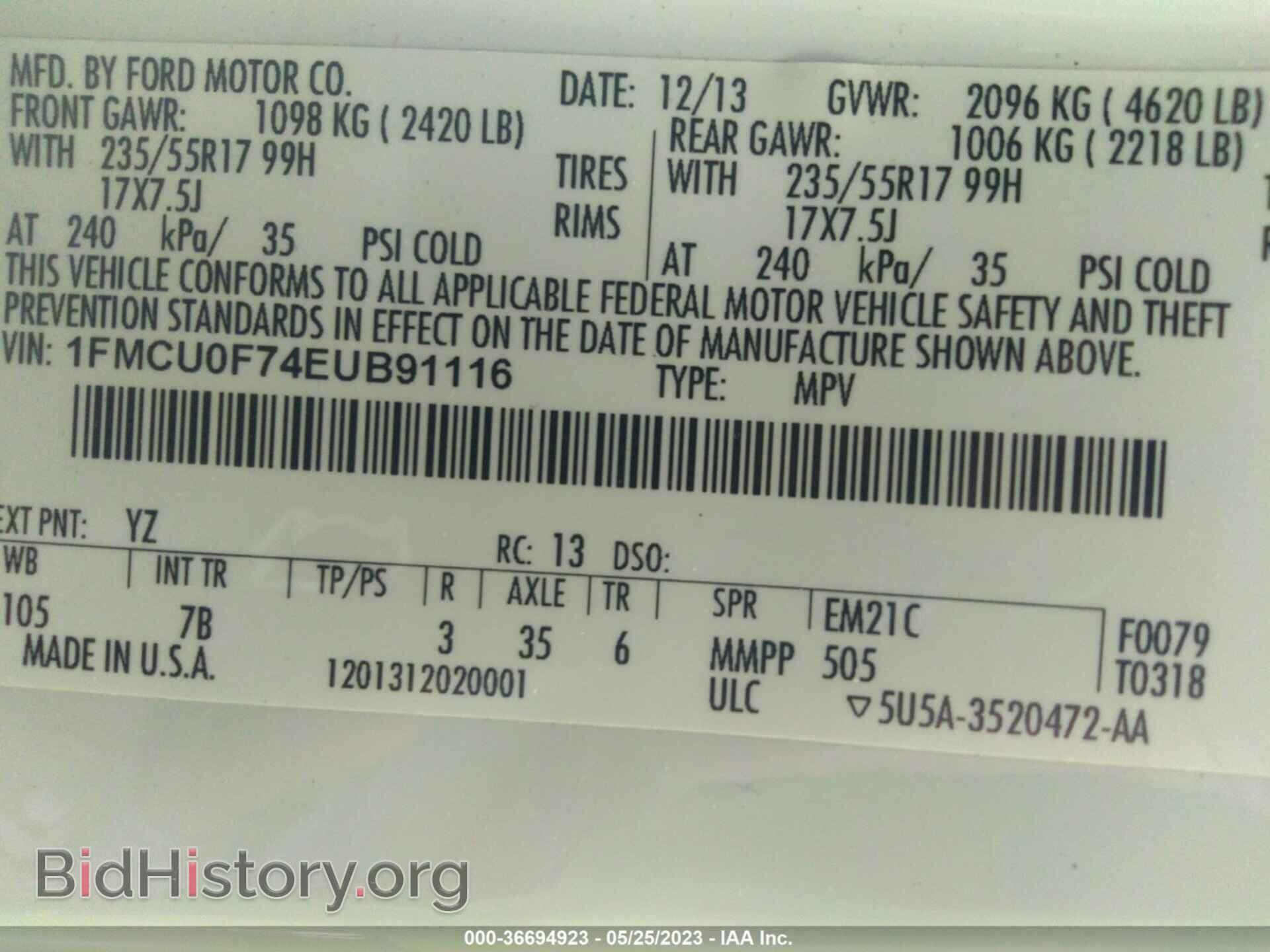 2014 FORD ESCAPE - VIN: 1FMCU0F74EUB91116 - Photo 9