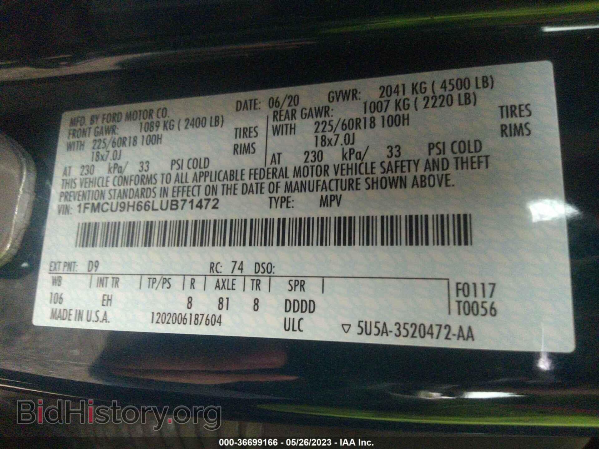 2020 FORD ESCAPE - VIN: 1FMCU9H66LUB71472 - Фото 9