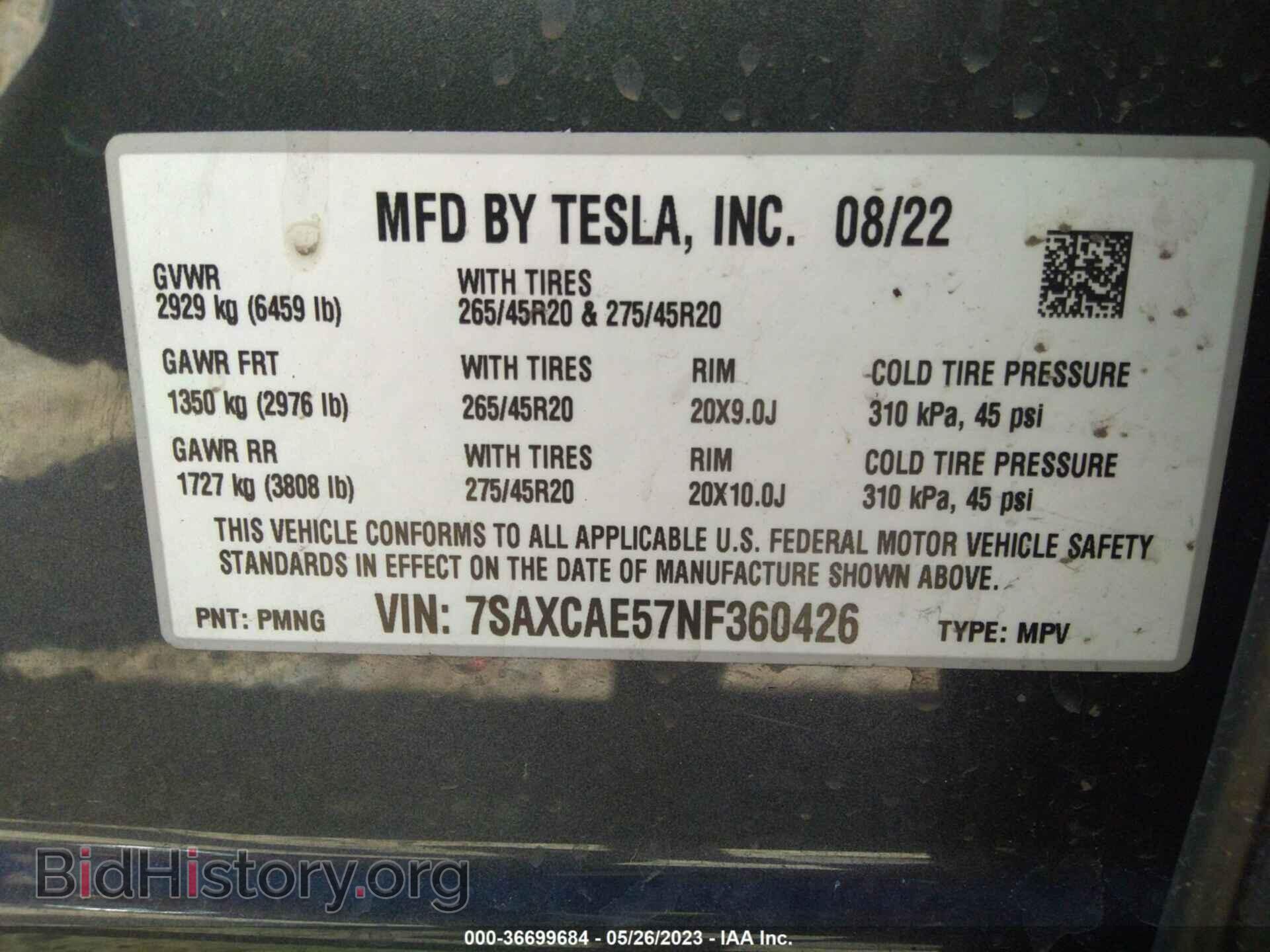 2022 TESLA MODEL X - VIN: 7SAXCAE57NF360426 - Photo 9