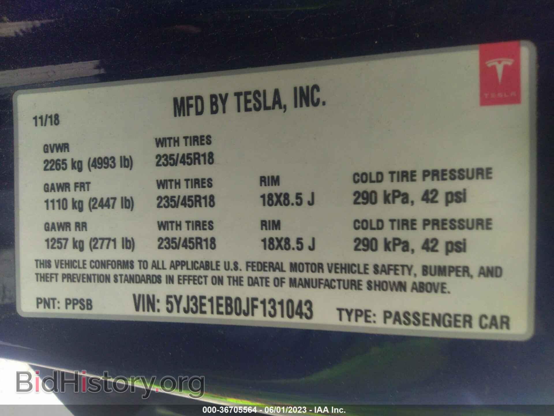 2018 TESLA MODEL 3 - VIN: 5YJ3E1EB0JF131043 - Фото 9
