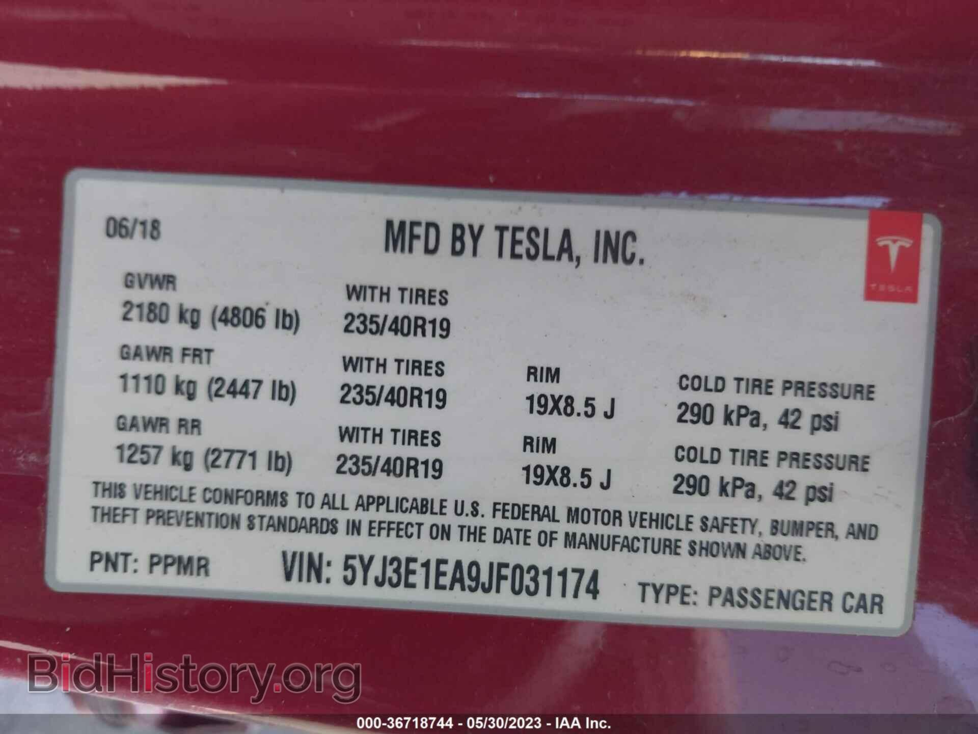 2018 TESLA MODEL 3 - VIN: 5YJ3E1EA9JF031174 - Фото 9