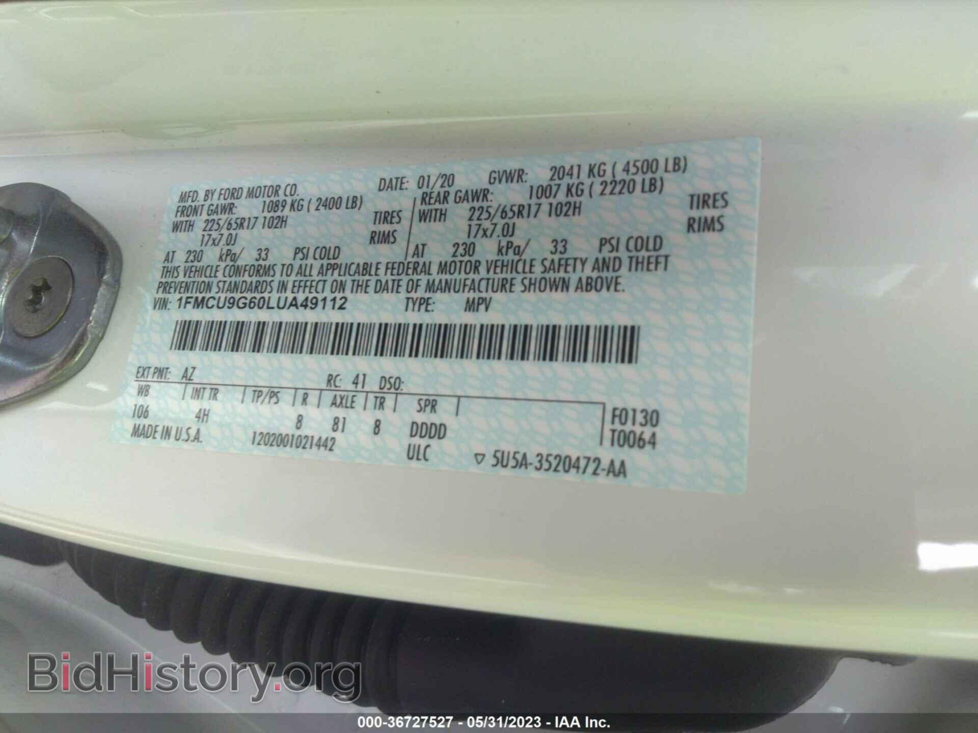 2020 FORD ESCAPE - VIN: 1FMCU9G60LUA49112 - Photo 9