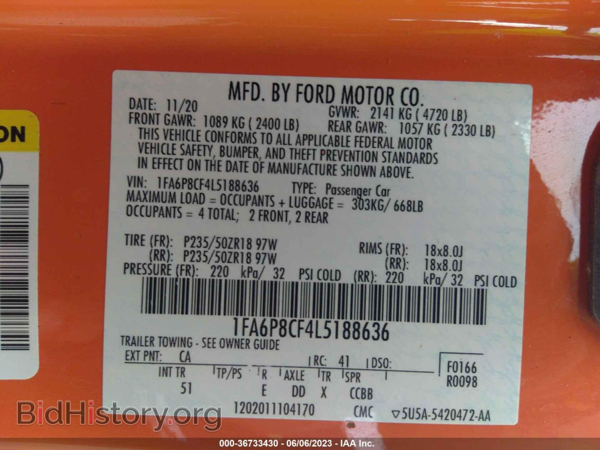 2020 FORD MUSTANG - VIN: 1FA6P8CF4L5188636 - Фото 9