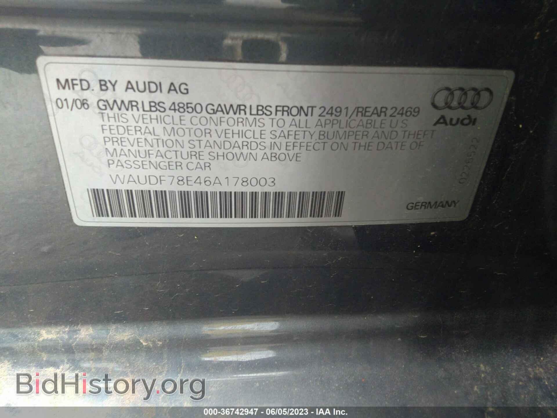 2006 AUDI A4 - VIN: WAUDF78E46A178003 - Фото 9