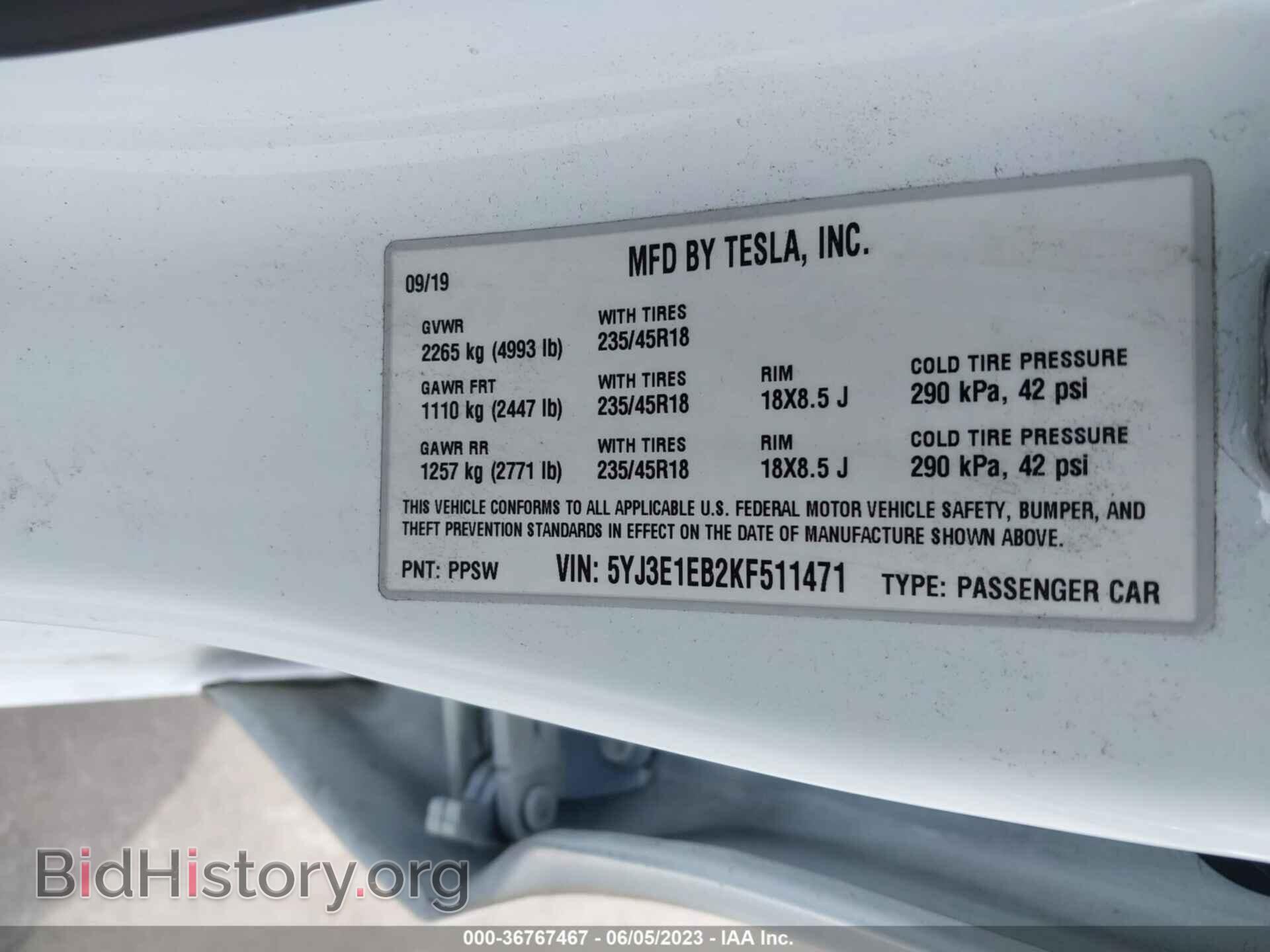 2019 TESLA MODEL 3 - VIN: 5YJ3E1EB2KF511471 - Photo 9