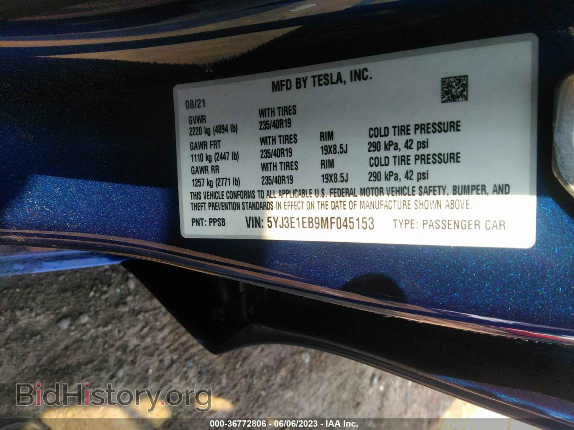 2021 TESLA MODEL 3 - VIN: 5YJ3E1EB9MF045153 - Фото 9