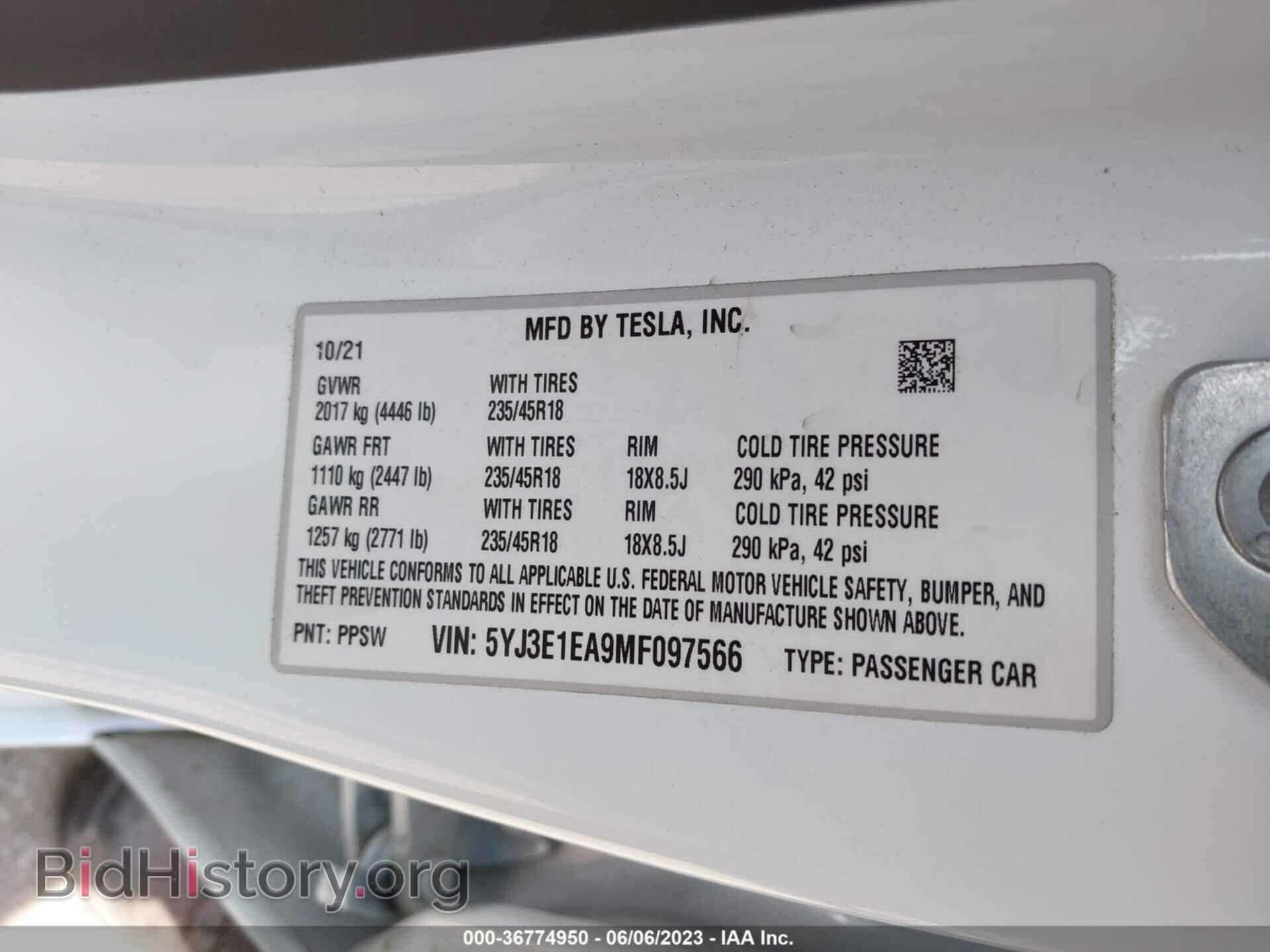 2021 TESLA MODEL 3 - VIN: 5YJ3E1EA9MF097566 - Фото 9