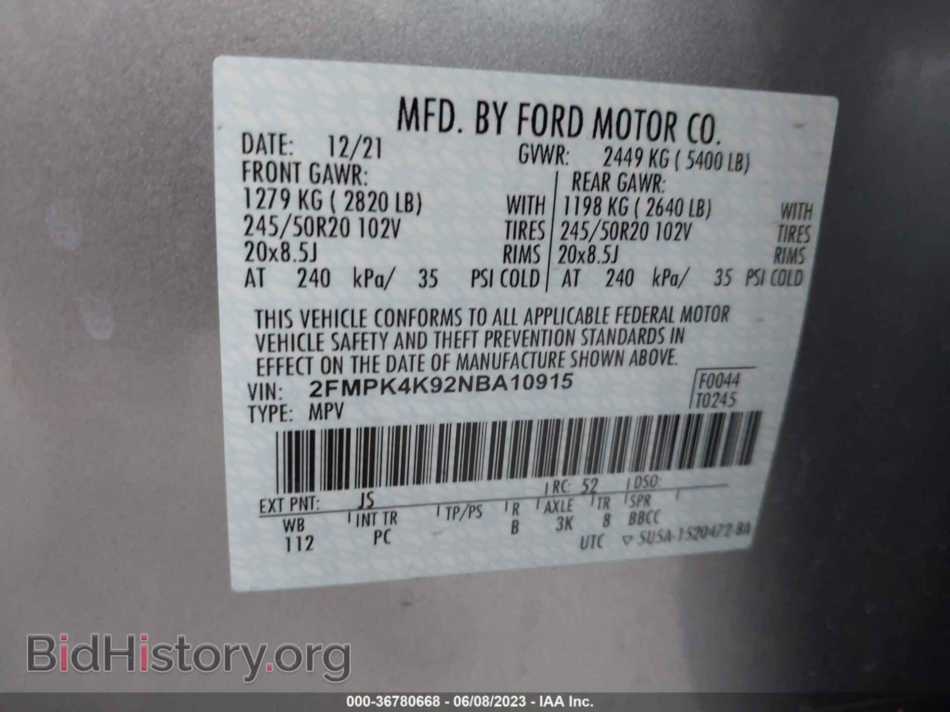 2022 FORD EDGE - VIN: 2FMPK4K92NBA10915 - Photo 9