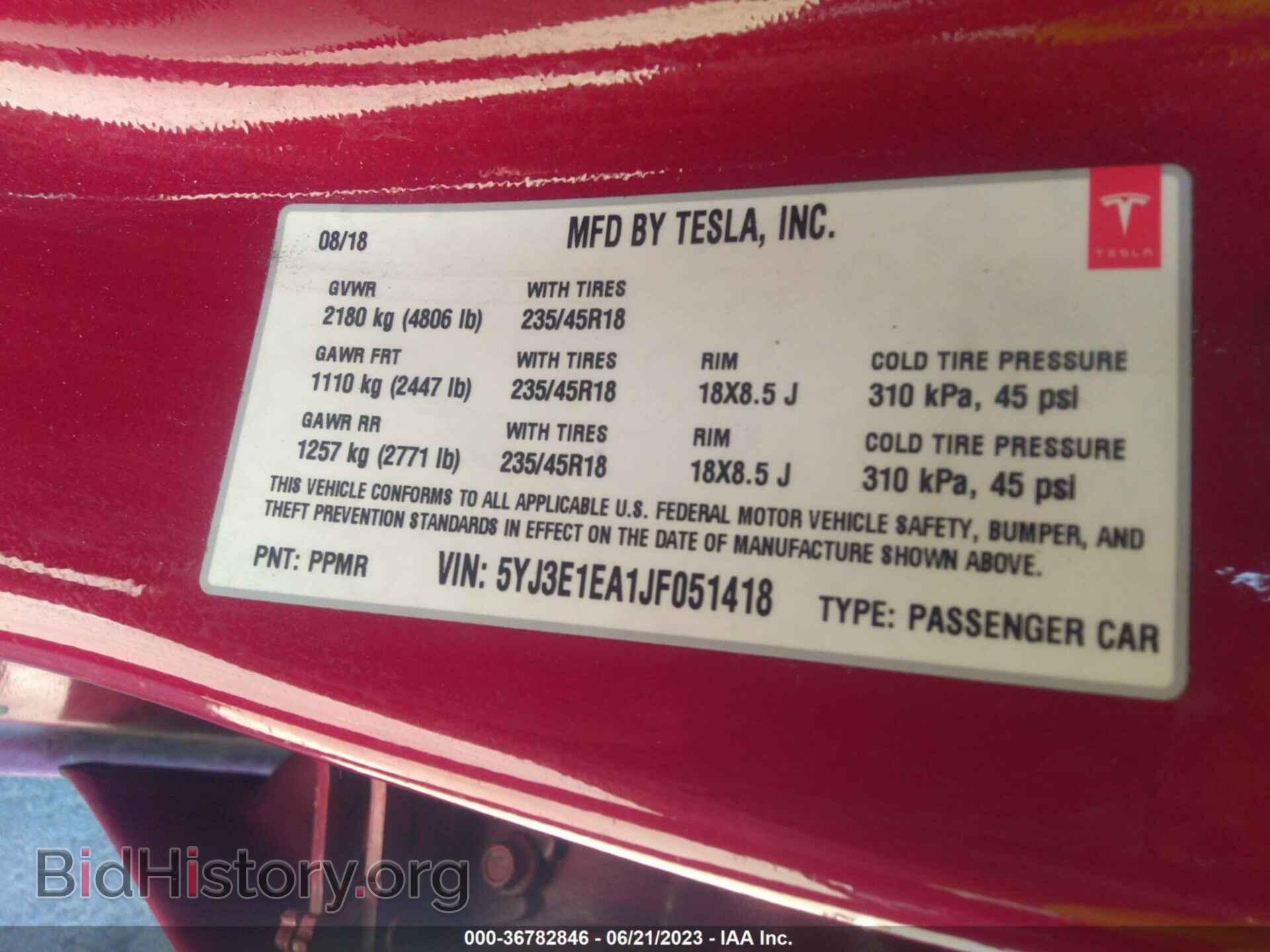 2018 TESLA MODEL 3 - VIN: 5YJ3E1EA1JF051418 - Фото 9