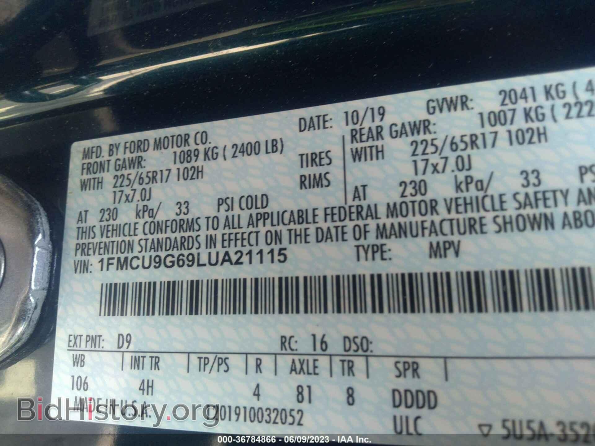 2020 FORD ESCAPE - VIN: 1FMCU9G69LUA21115 - Photo 9
