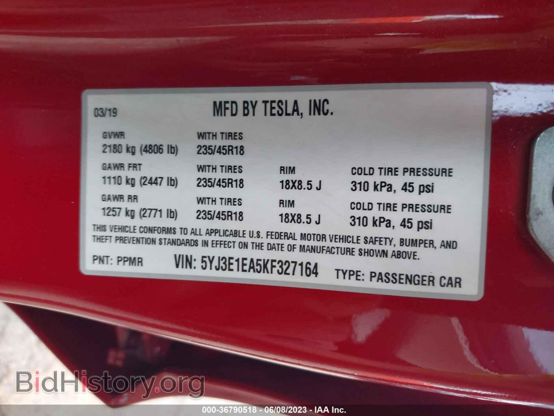 2019 TESLA MODEL 3 - VIN: 5YJ3E1EA5KF327164 - Фото 9