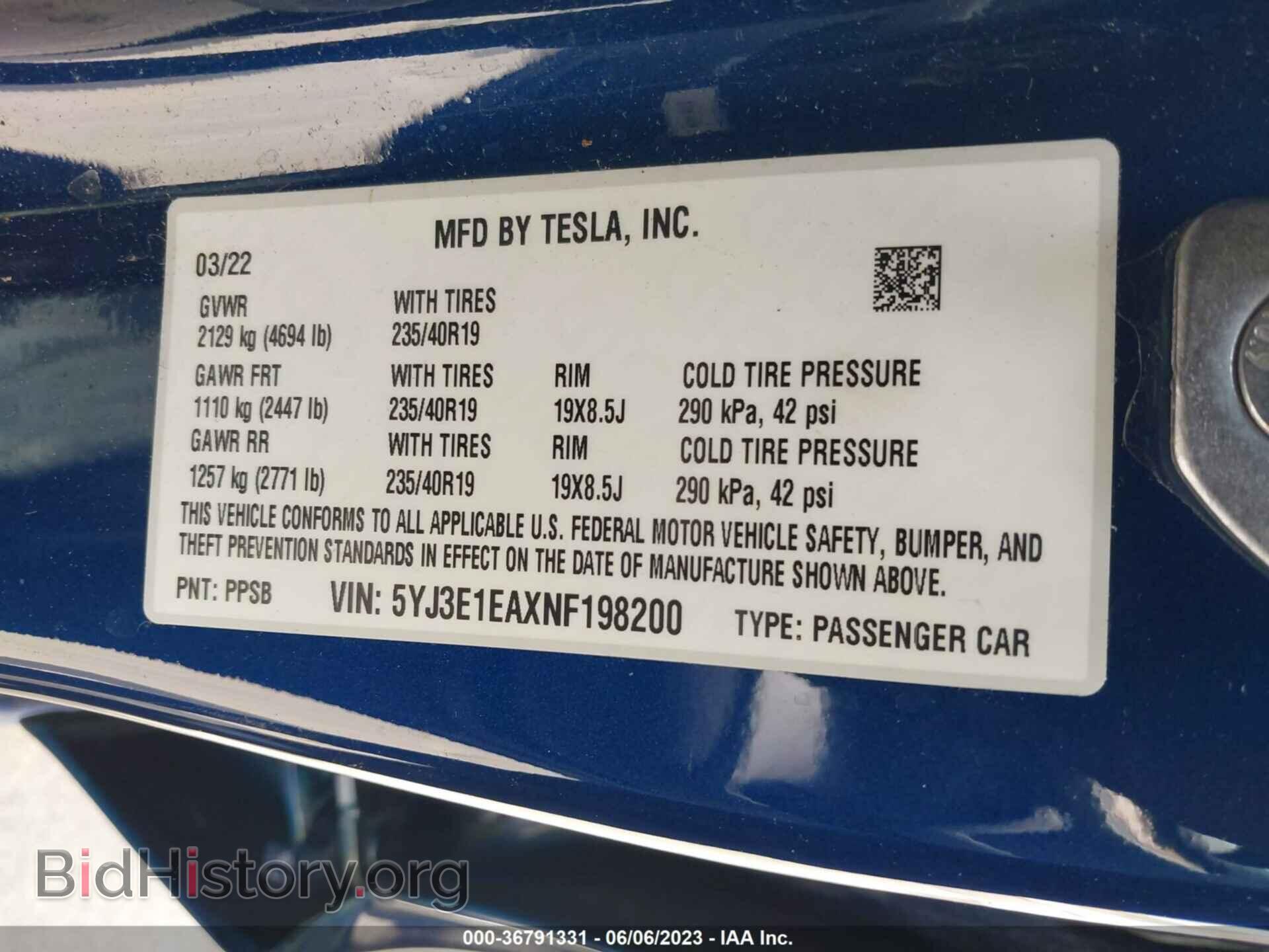 2022 TESLA MODEL 3 - VIN: 5YJ3E1EAXNF198200 - Фото 9