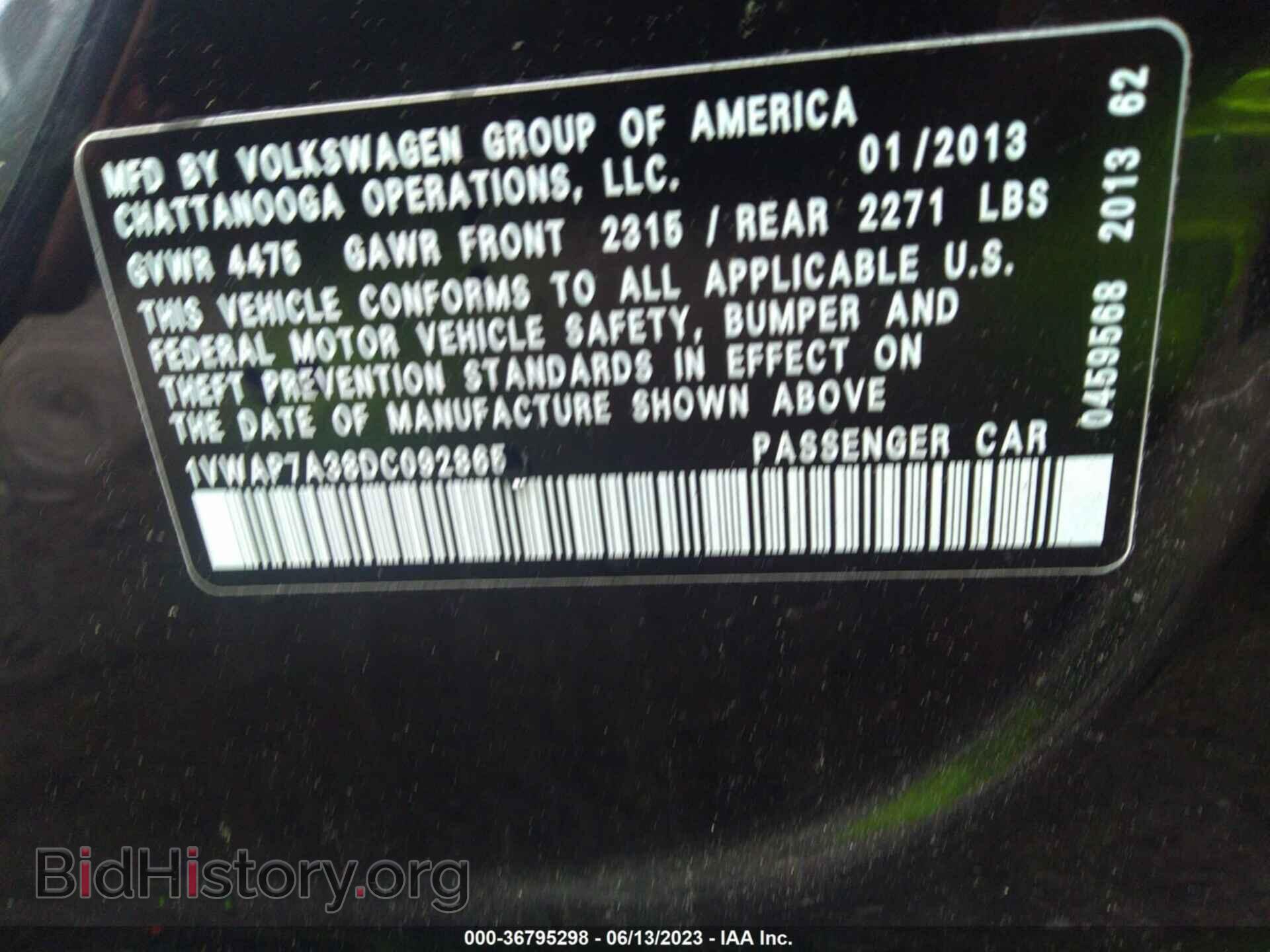 2013 VOLKSWAGEN PASSAT - VIN: 1VWAP7A38DC092865 - Фото 9