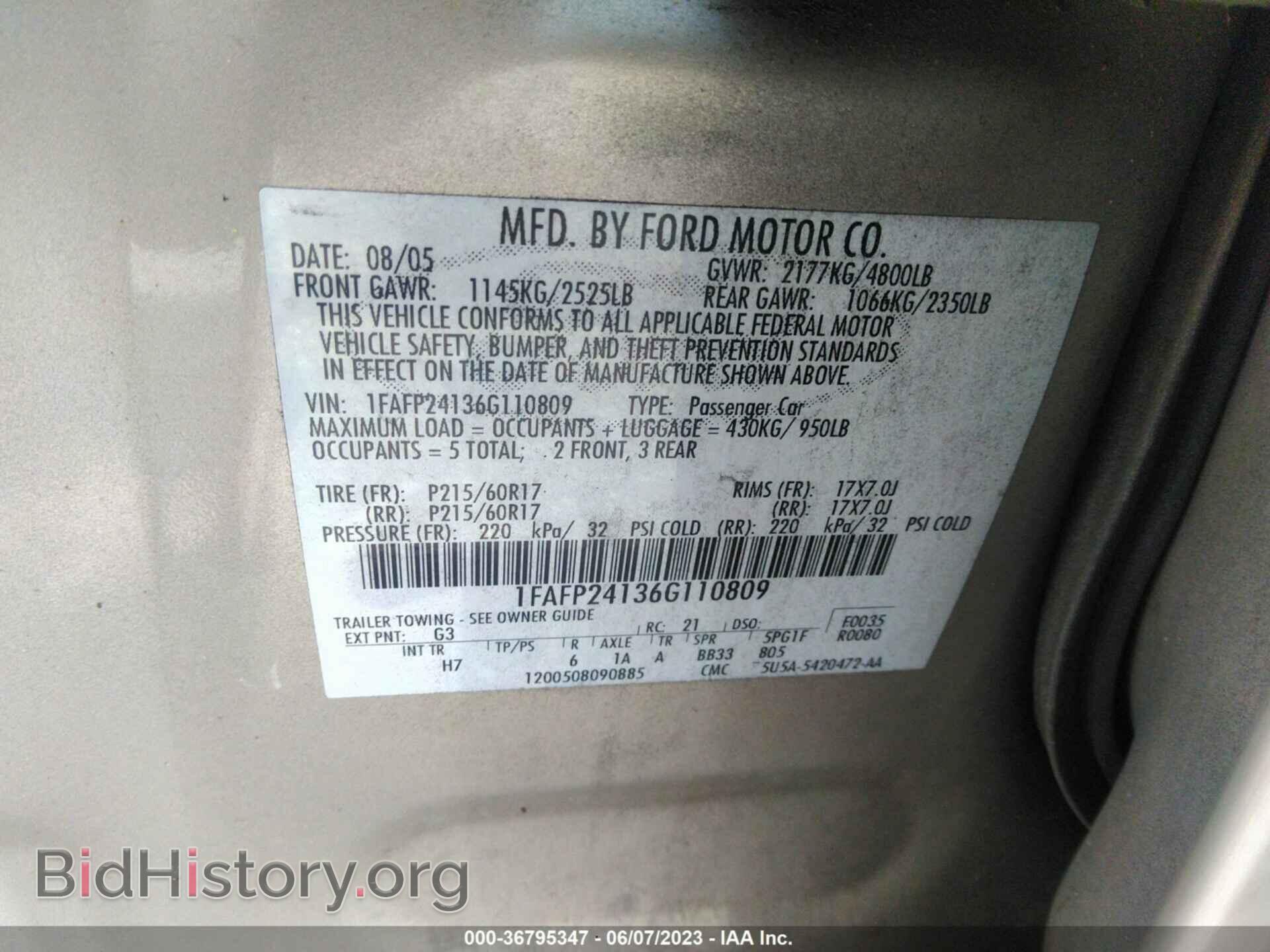 2006 FORD FIVE HUNDRED - VIN: 1FAFP24136G110809 - Фото 9