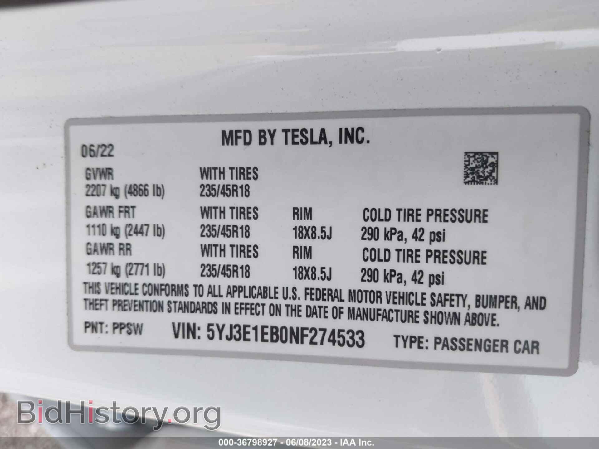 2022 TESLA MODEL 3 - VIN: 5YJ3E1EB0NF274533 - Фото 9
