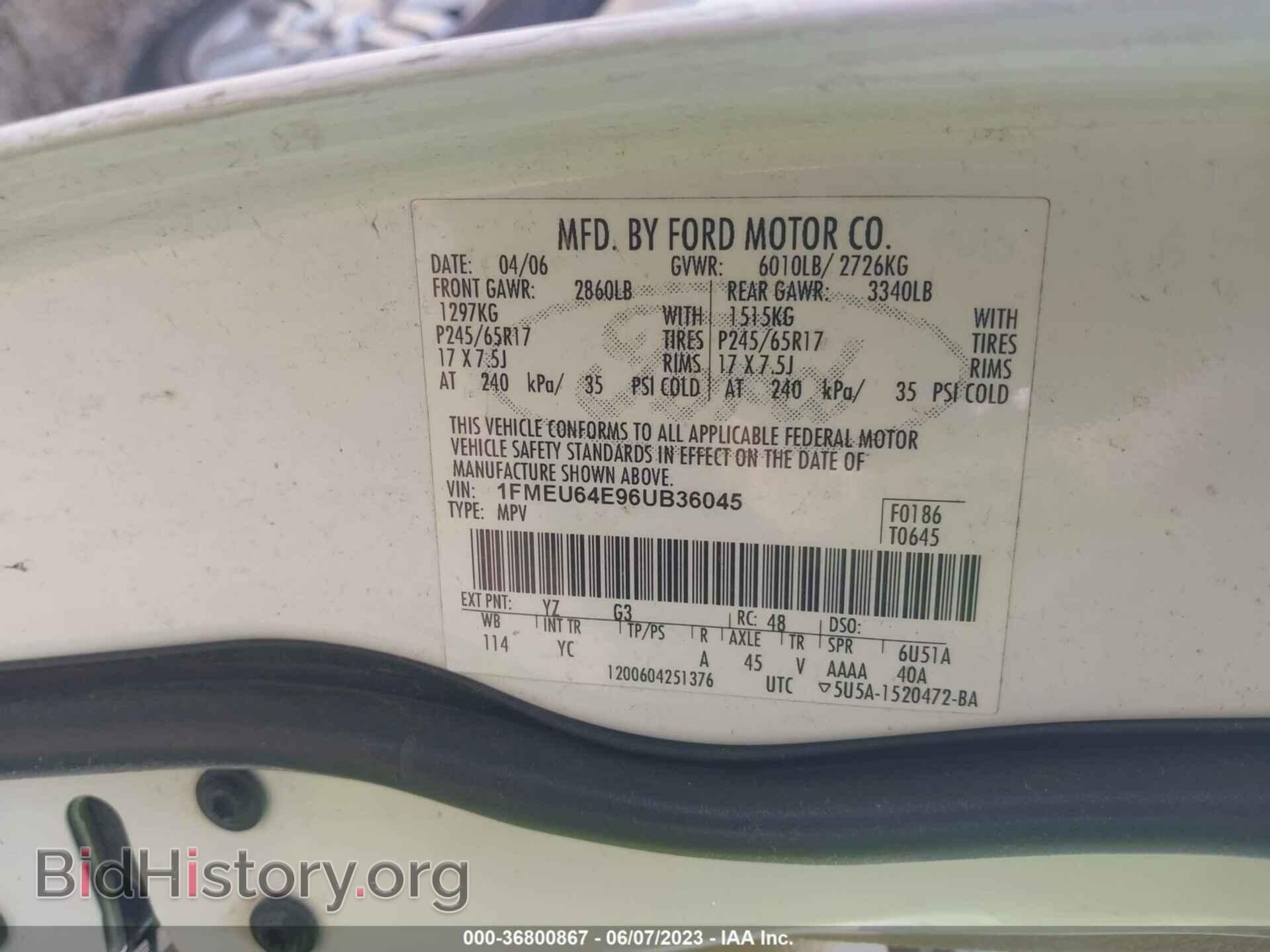 2006 FORD EXPLORER - VIN: 1FMEU64E96UB36045 - Фото 9