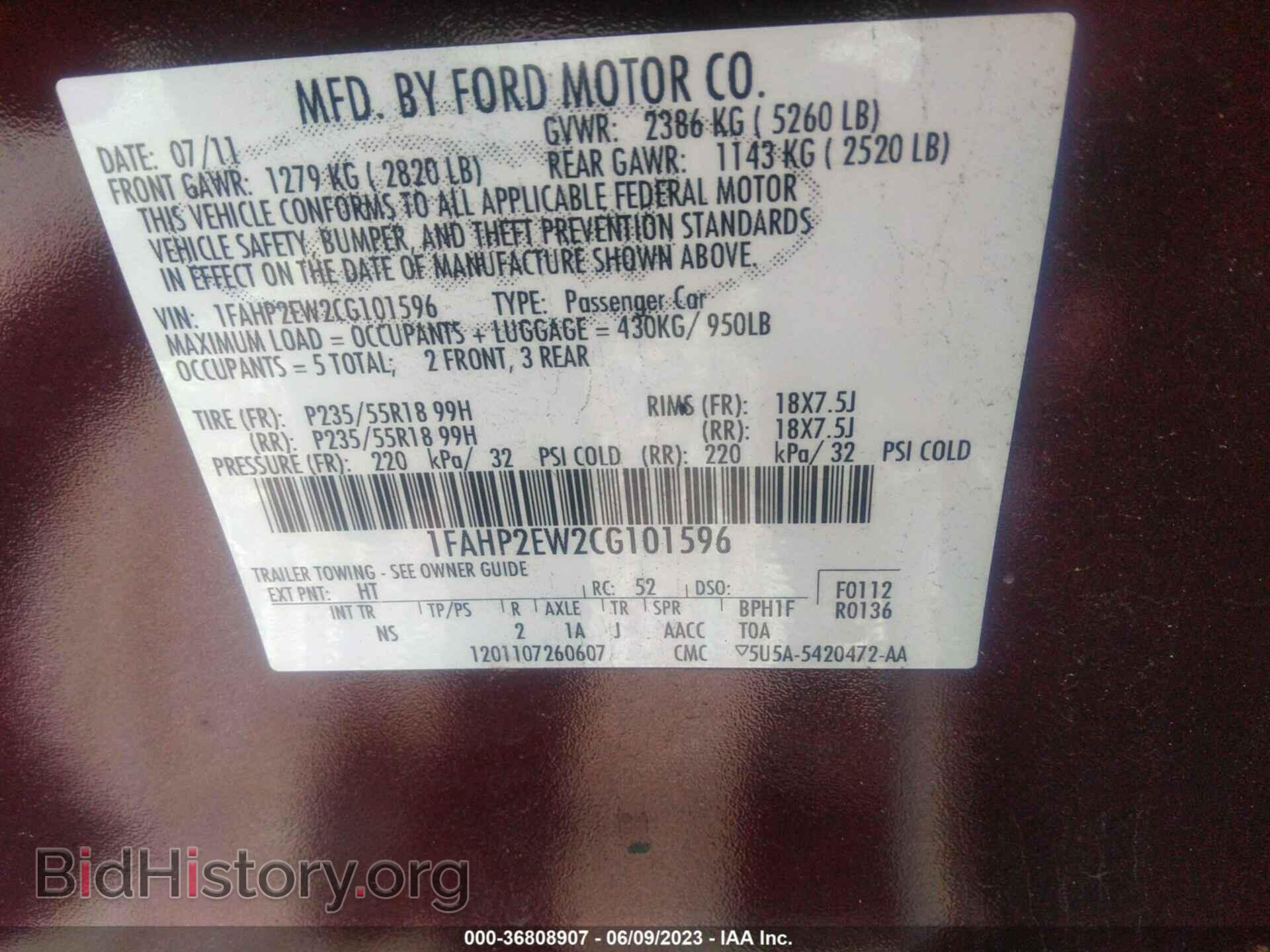 2012 FORD TAURUS - VIN: 1FAHP2EW2CG101596 - Фото 9