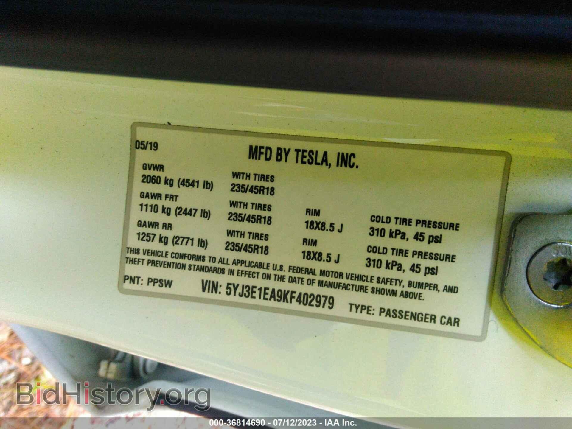 2019 TESLA MODEL 3 - VIN: 5YJ3E1EA9KF402979 - Фото 8