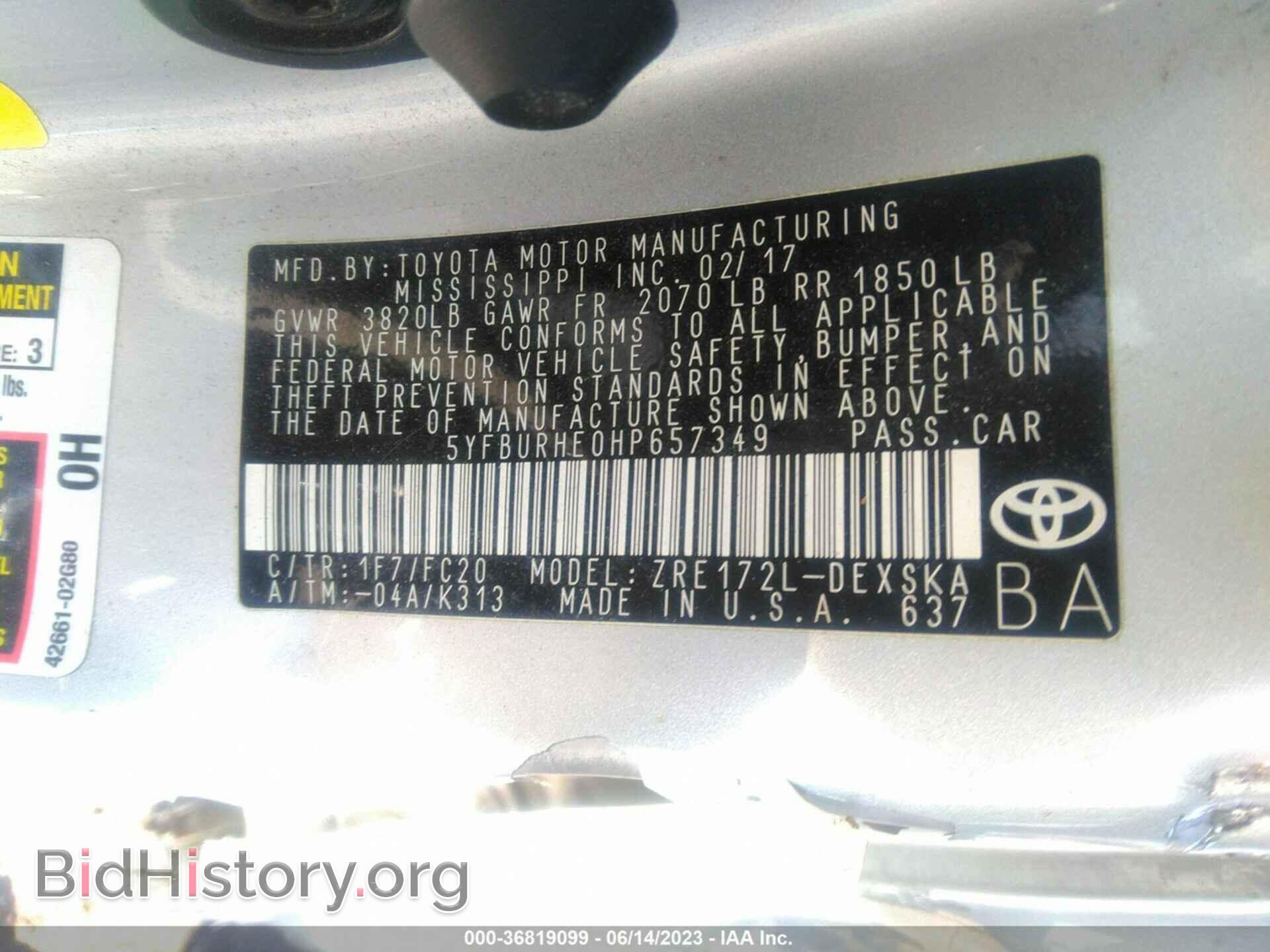 2017 TOYOTA COROLLA - VIN: 5YFBURHE0HP657349 - Фото 9