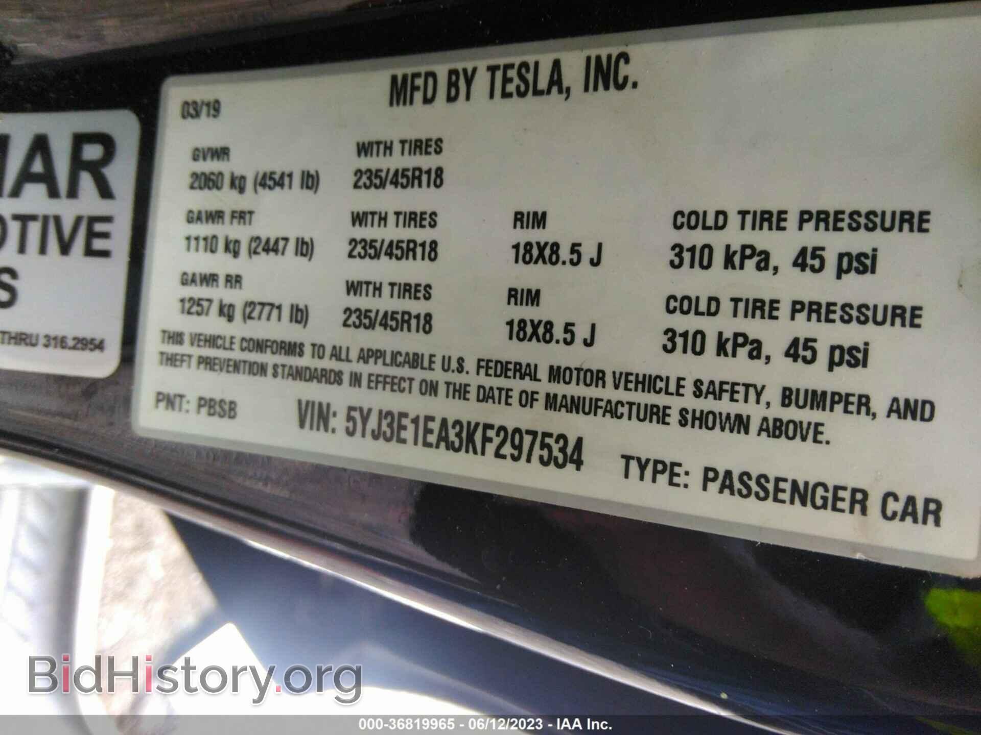 2019 TESLA MODEL 3 - VIN: 5YJ3E1EA3KF297534 - Фото 9